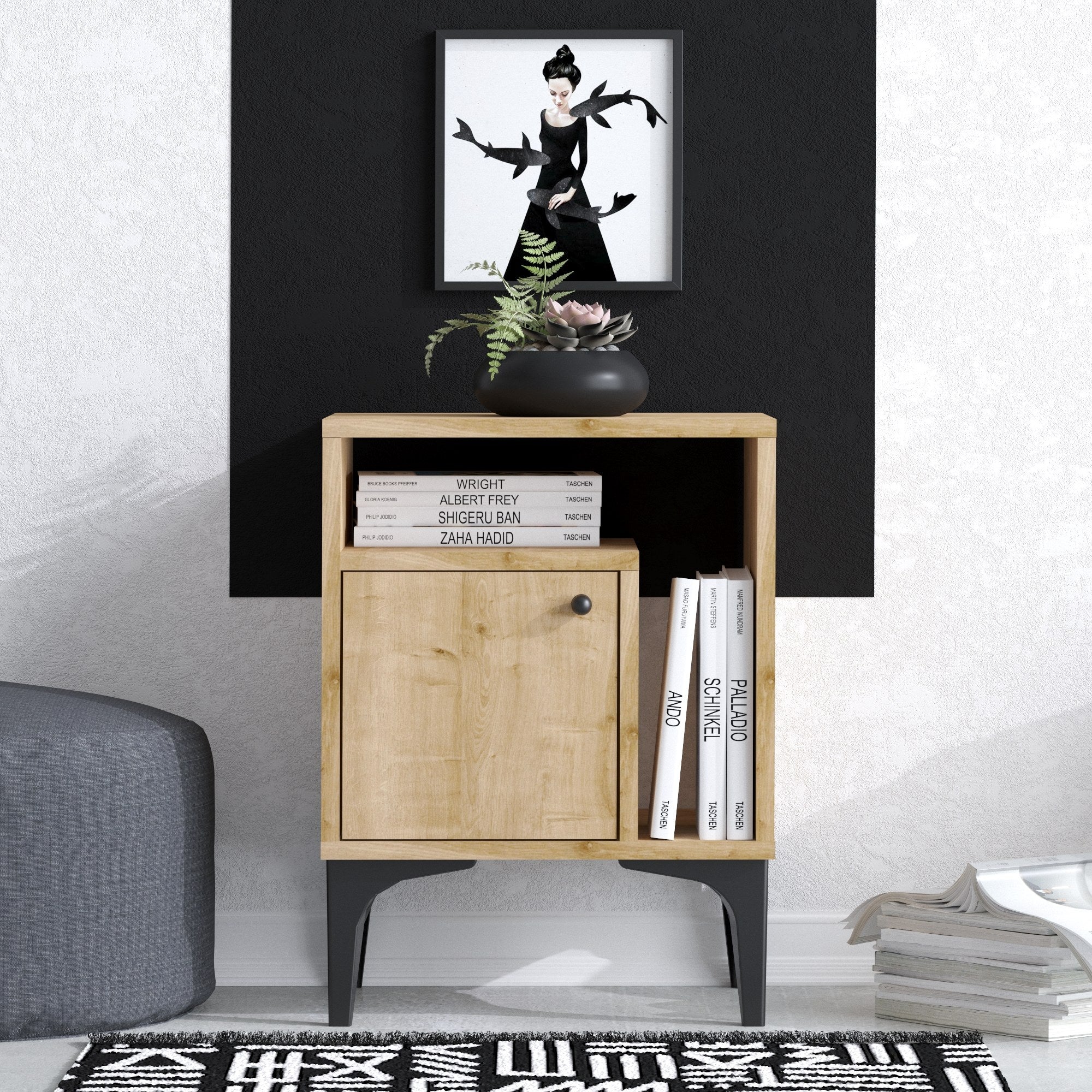 Mesa de Cabeceira em Carvalho Safira, 40 x 55 x 35 cm | Painel de Partículas 100% Revestido em Melamina, 18 mm de Espessura | Elegante e Funcional para Quartos Modernos