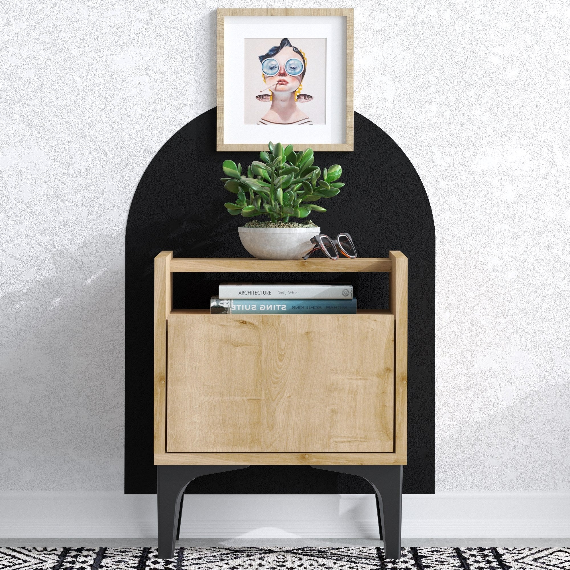 Mesa de Cabeceira em Carvalho Safira, 40 x 50 x 35 cm | Painel de Partículas 100% Revestido em Melamina, 18 mm de Espessura | Elegante e Funcional para Quartos Modernos