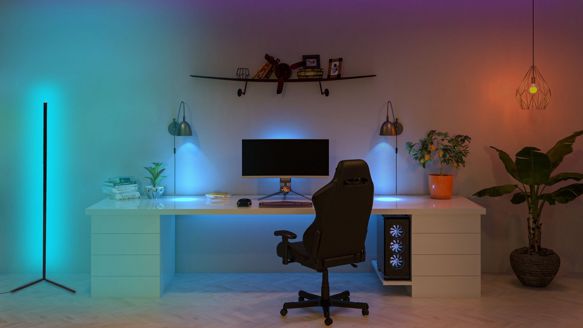 Candeeiro de Pé – 120 cm – Azul – Alumínio e Ferro