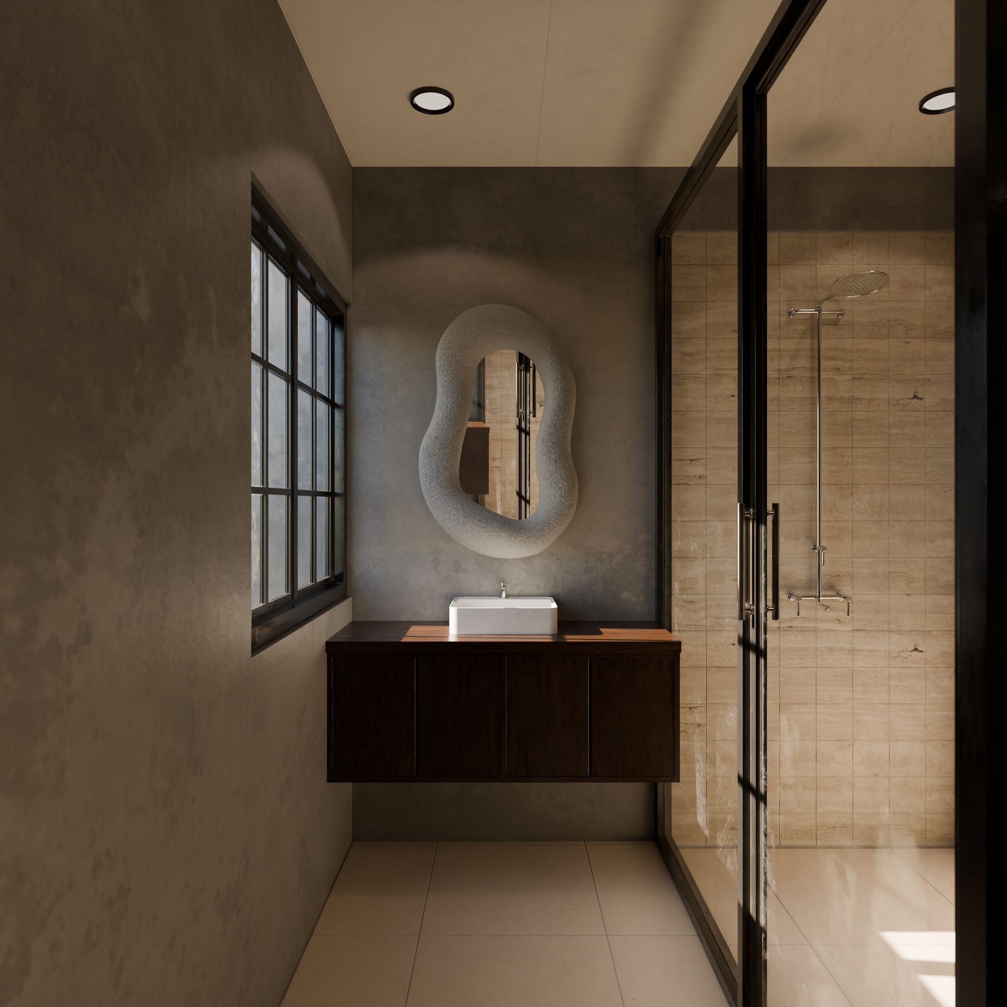 Espelho Decorativo-Wabi Sabi Wabi-Cinza Concreto