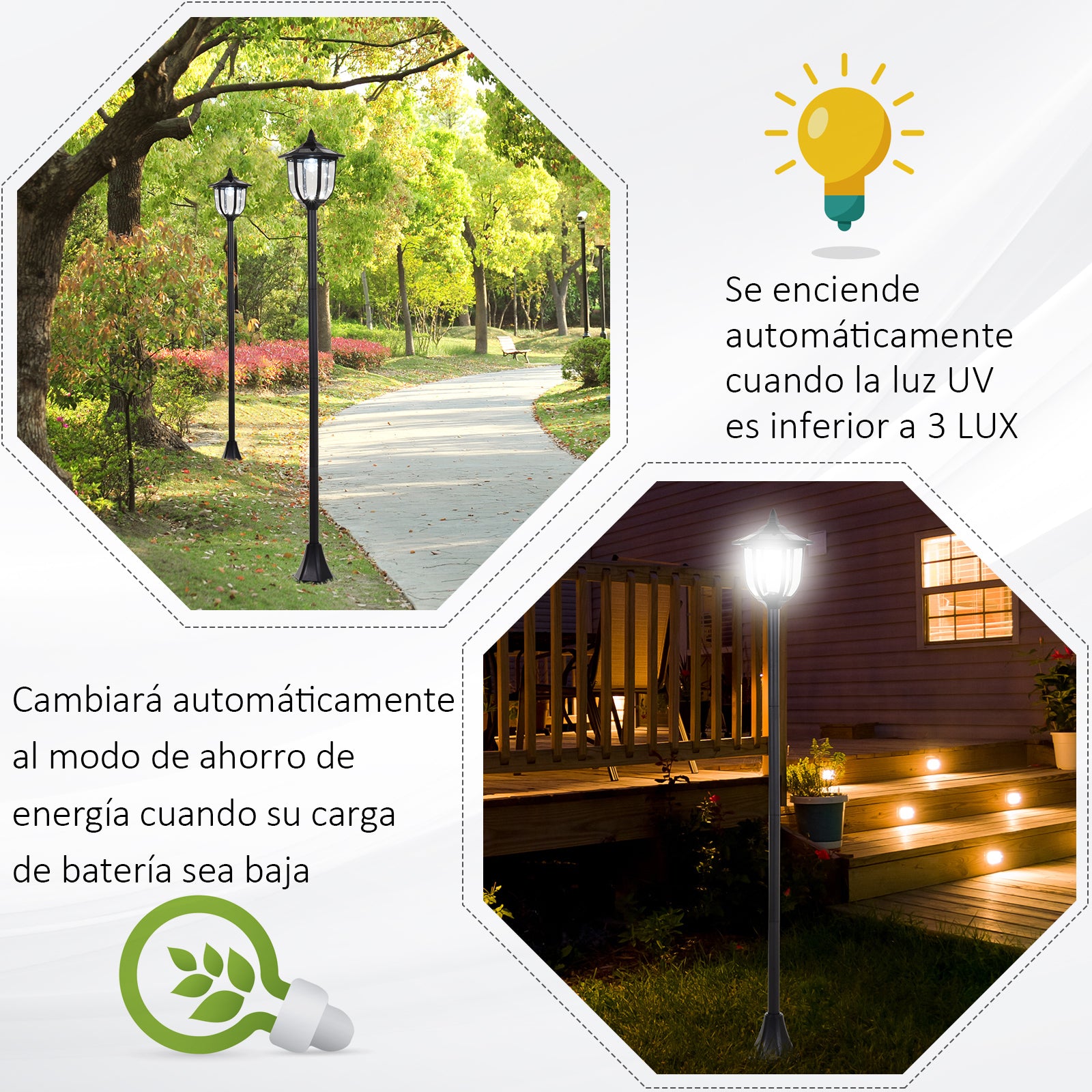 Candeeiro de Exterior Solar com 6 LEDS – Ø26x177 cm – Cor Preto – ABS