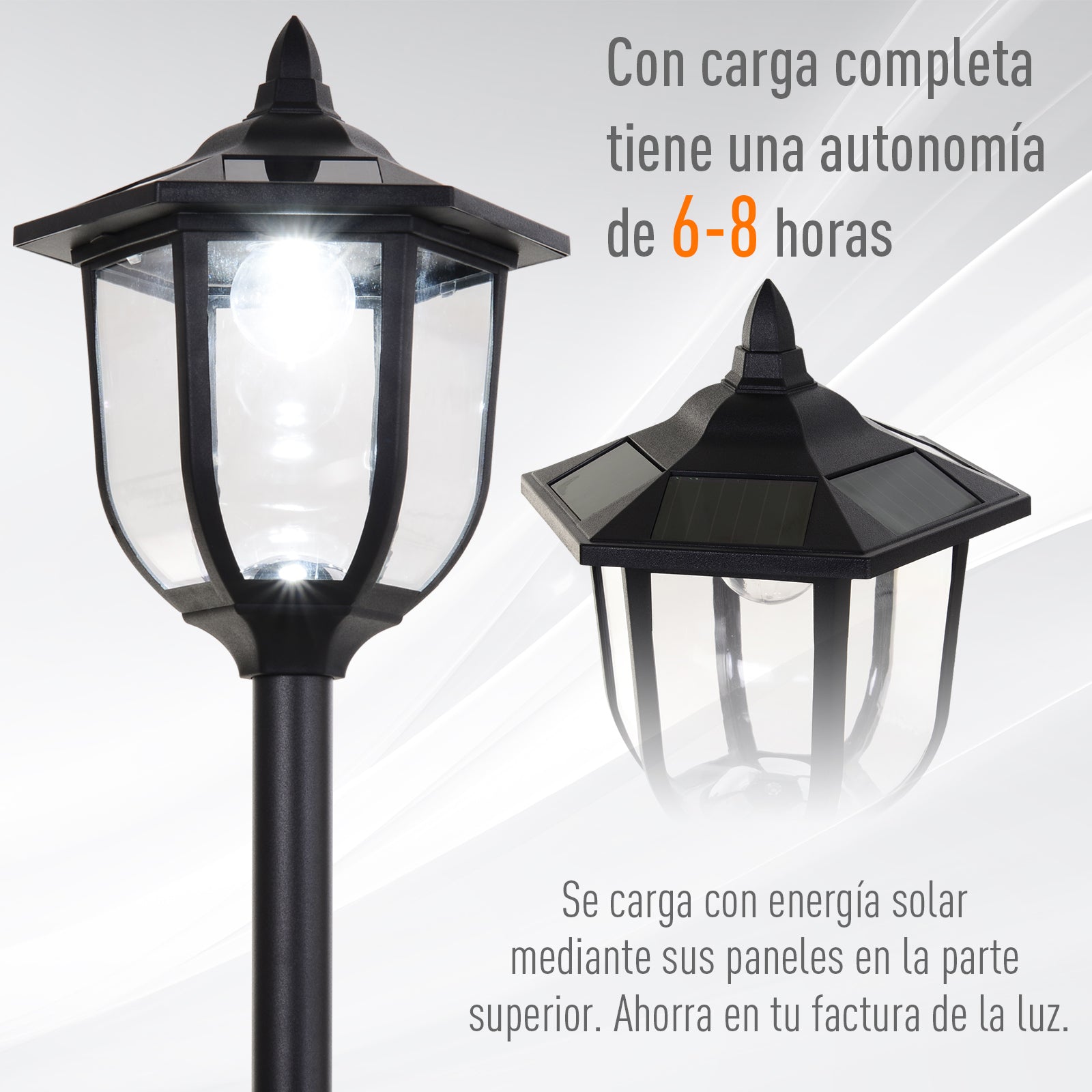 Candeeiro de Exterior Solar com 6 LEDS – Ø26x177 cm – Cor Preto – ABS
