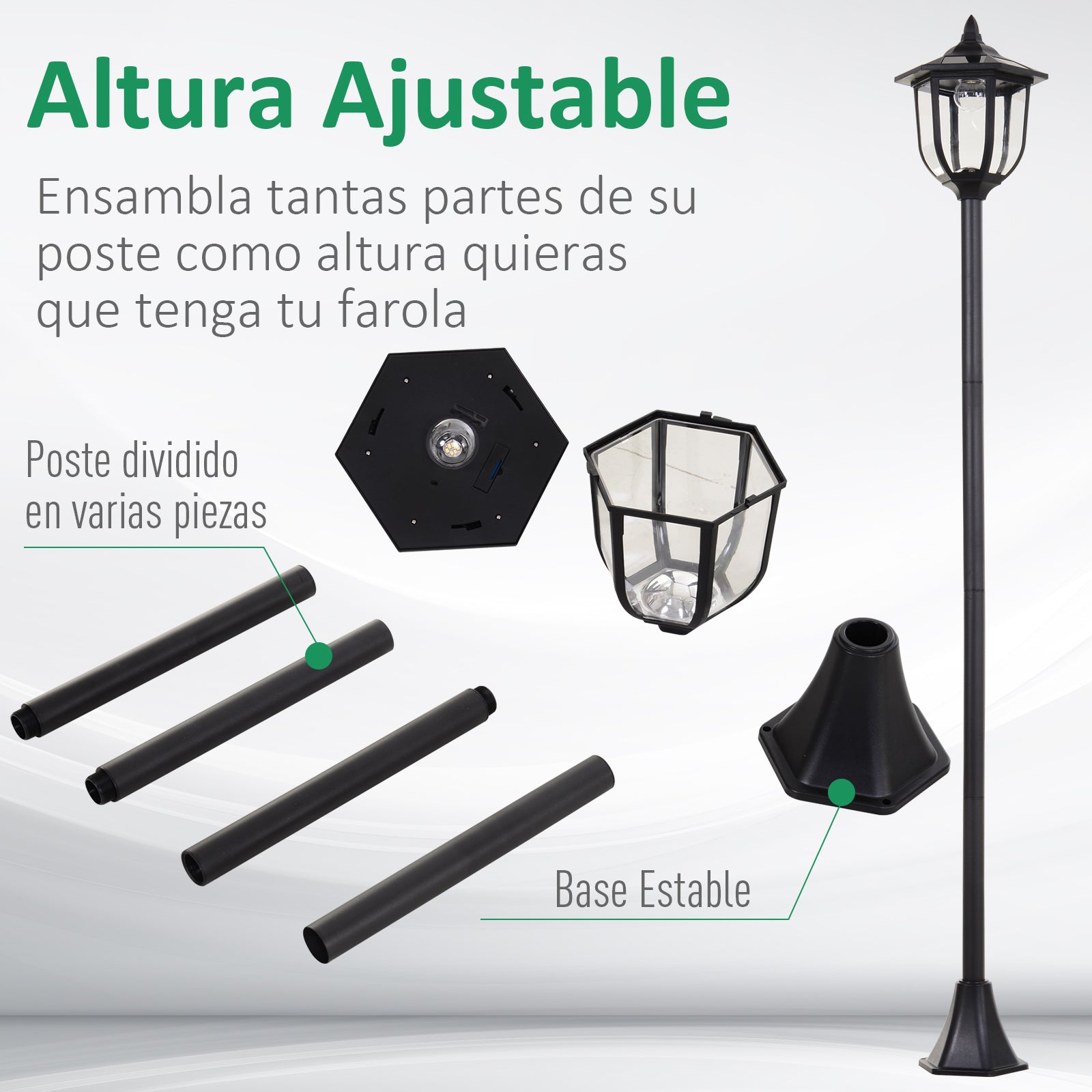 Candeeiro de Exterior Solar com 6 LEDS – Ø26x177 cm – Cor Preto – ABS