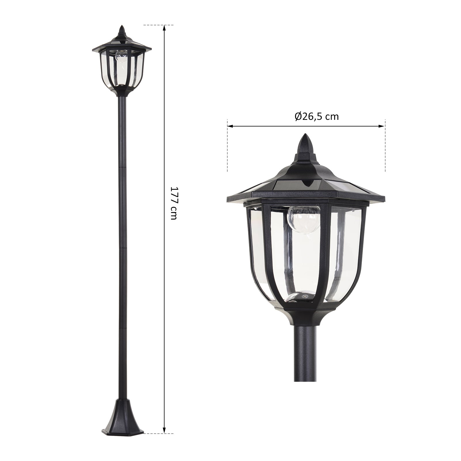 Candeeiro de Exterior Solar com 6 LEDS – Ø26x177 cm – Cor Preto – ABS