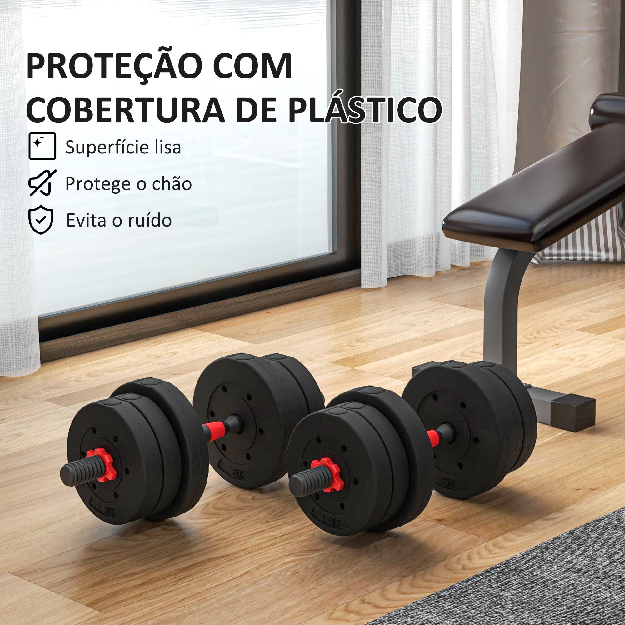 Conjunto de Halteres 20 kg 2 em 1 Preto 45x20x20 cm