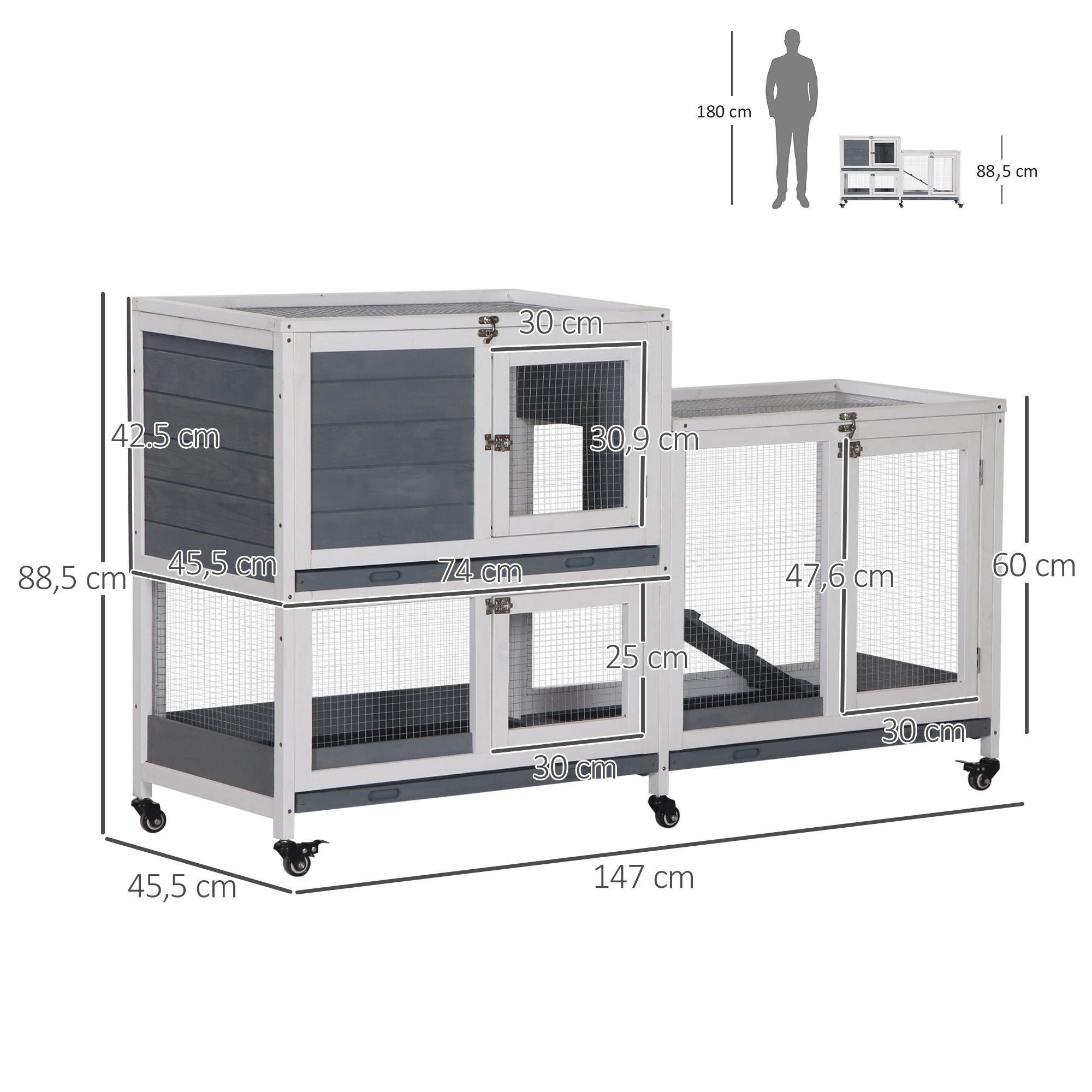 Coelheira de Madeira – 147x45.5x88.5cm – Cinza e Branco