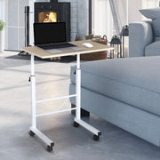 Mesa de Computador Compacta com Rodas 60x40x(68-78)cm - Branco e Madeira