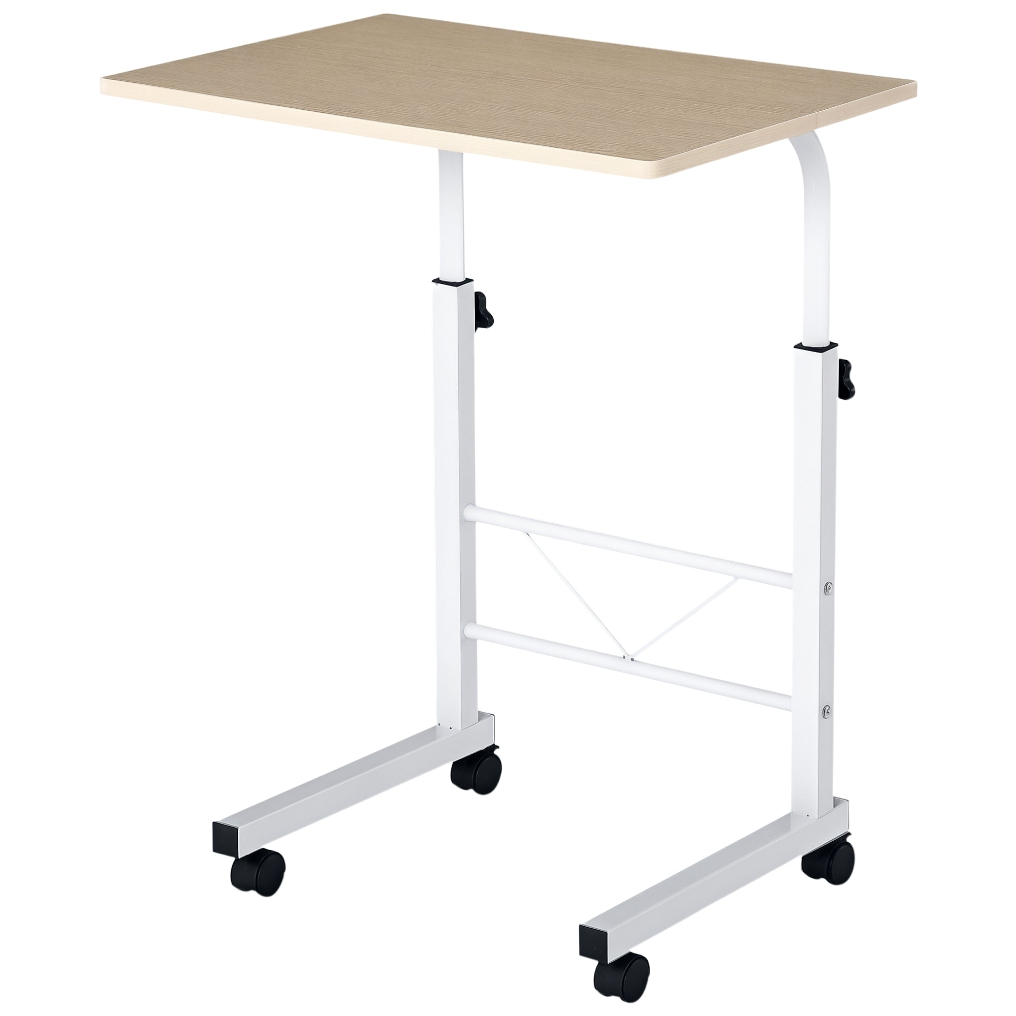 Mesa de Computador Compacta com Rodas 60x40x(68-78)cm - Branco e Madeira