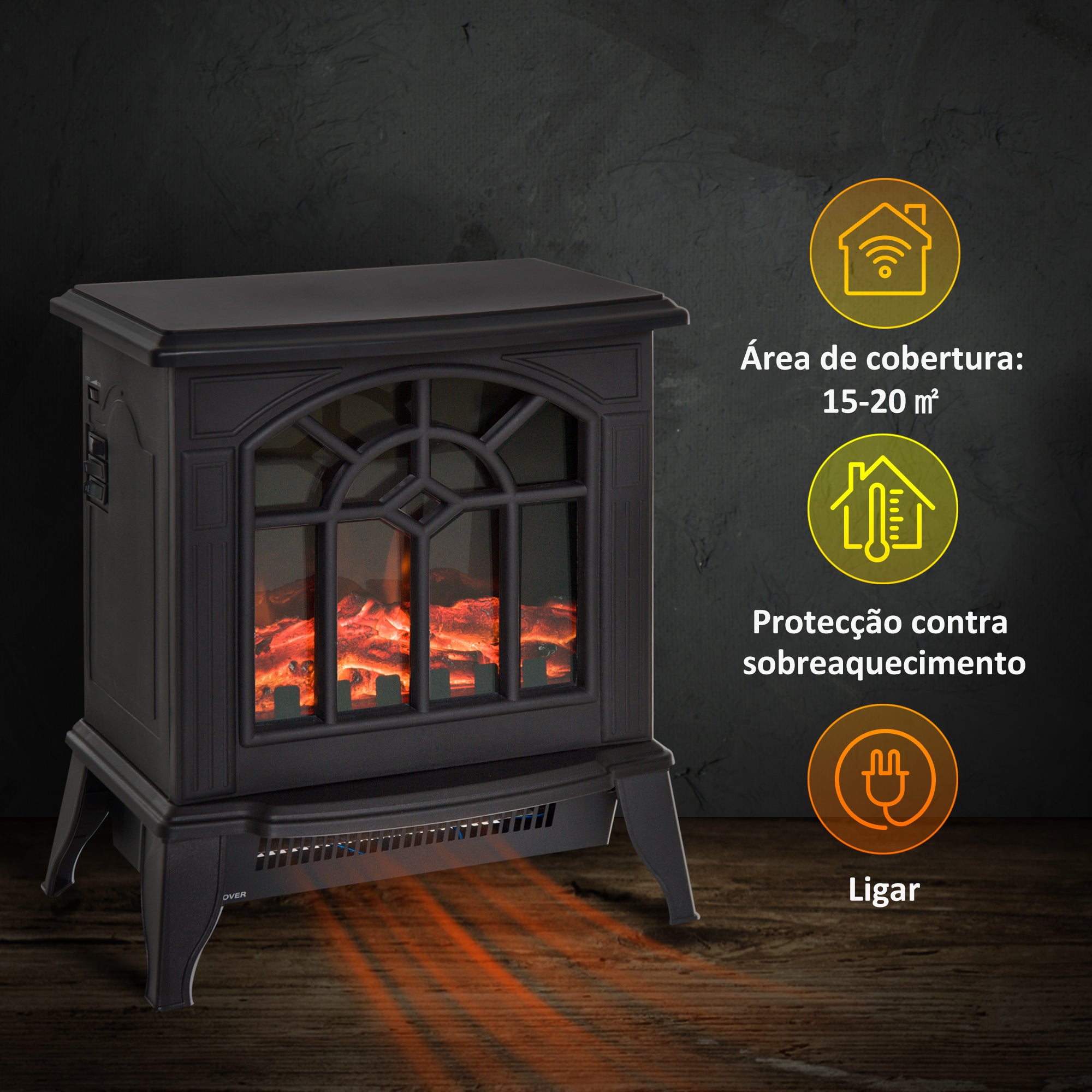 Lareira Elétrica Portátil 1000/2000W - 36,5x24x46cm - Cor Preto