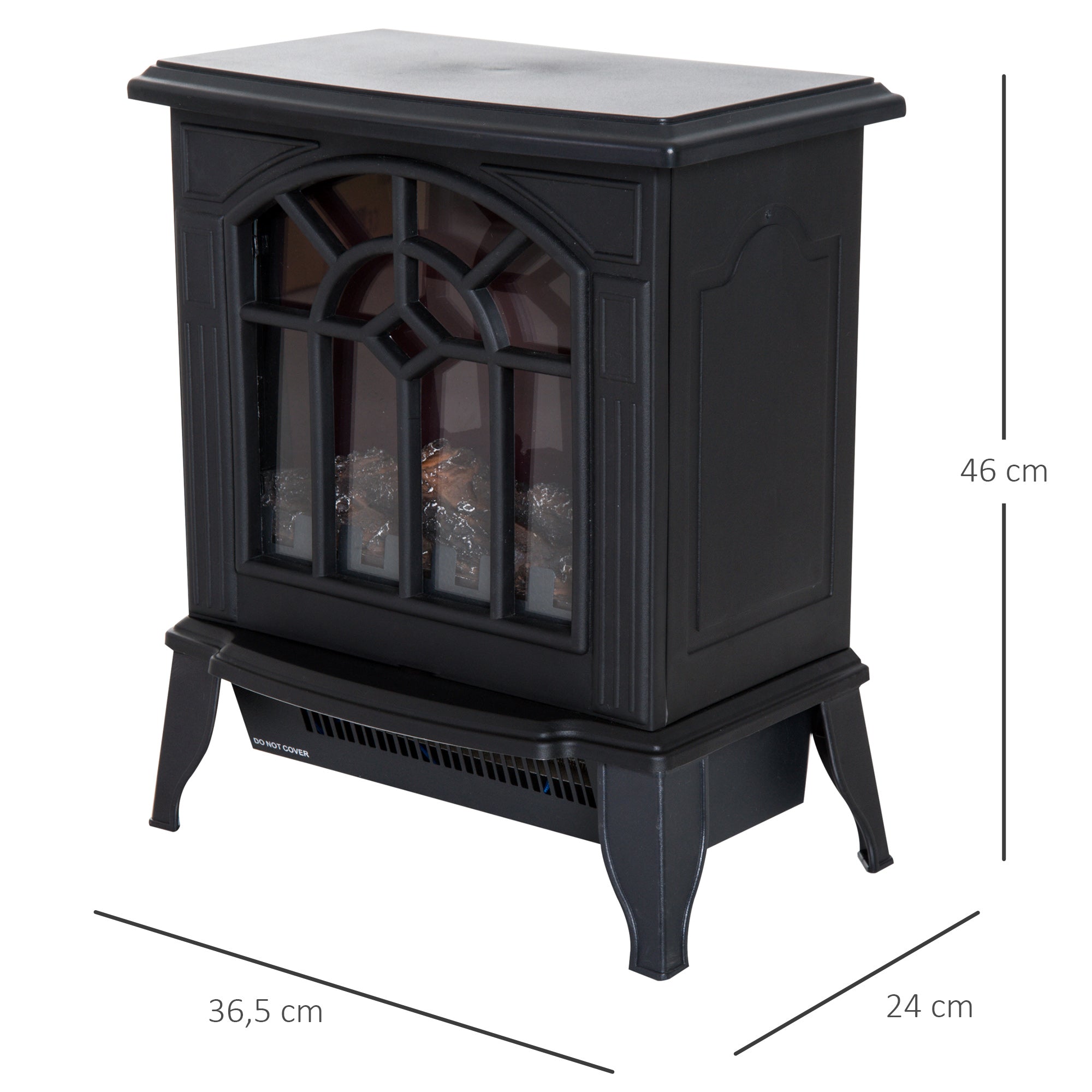 Lareira Elétrica Portátil 1000/2000W - 36,5x24x46cm - Cor Preto