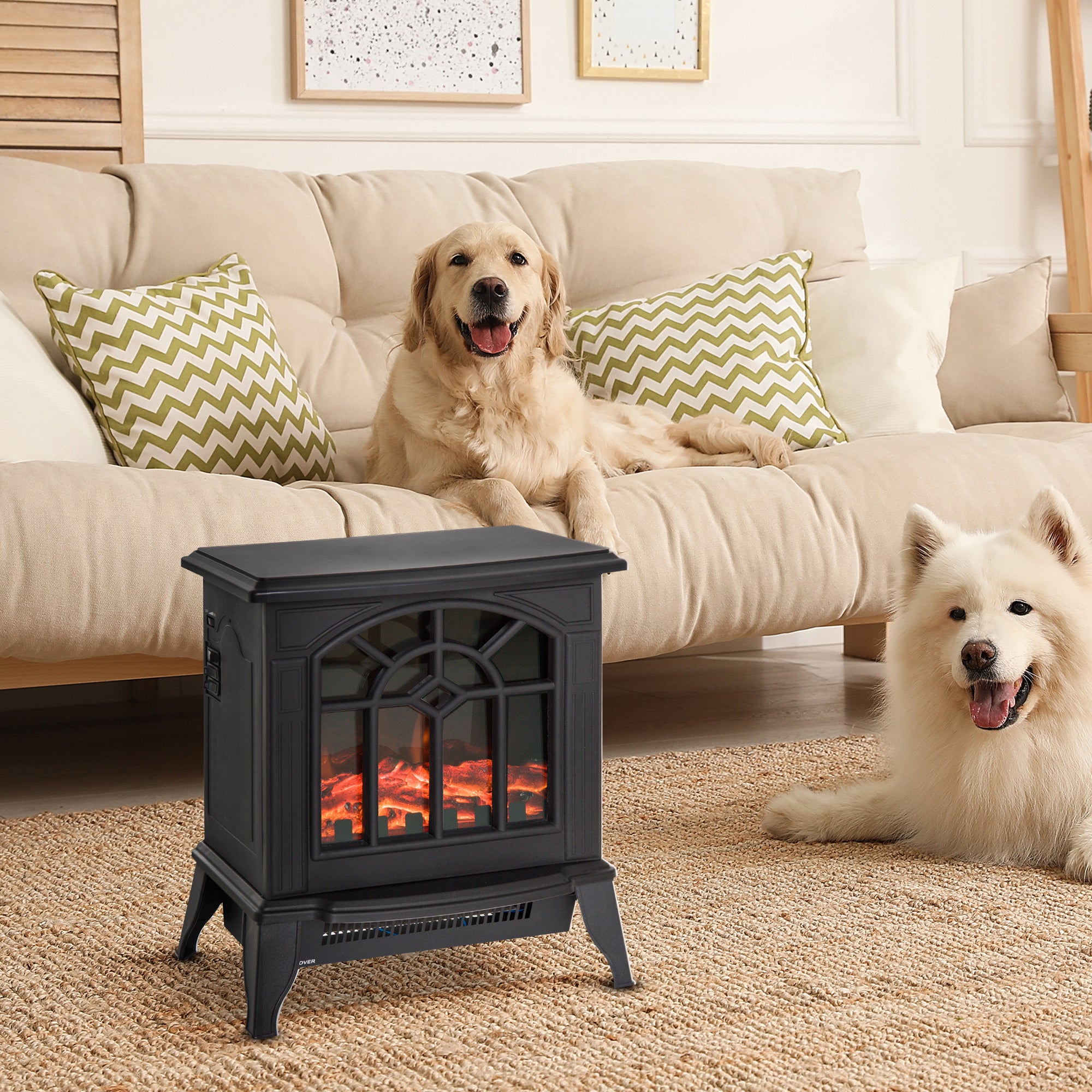 Lareira Elétrica Portátil 1000/2000W - 36,5x24x46cm - Cor Preto