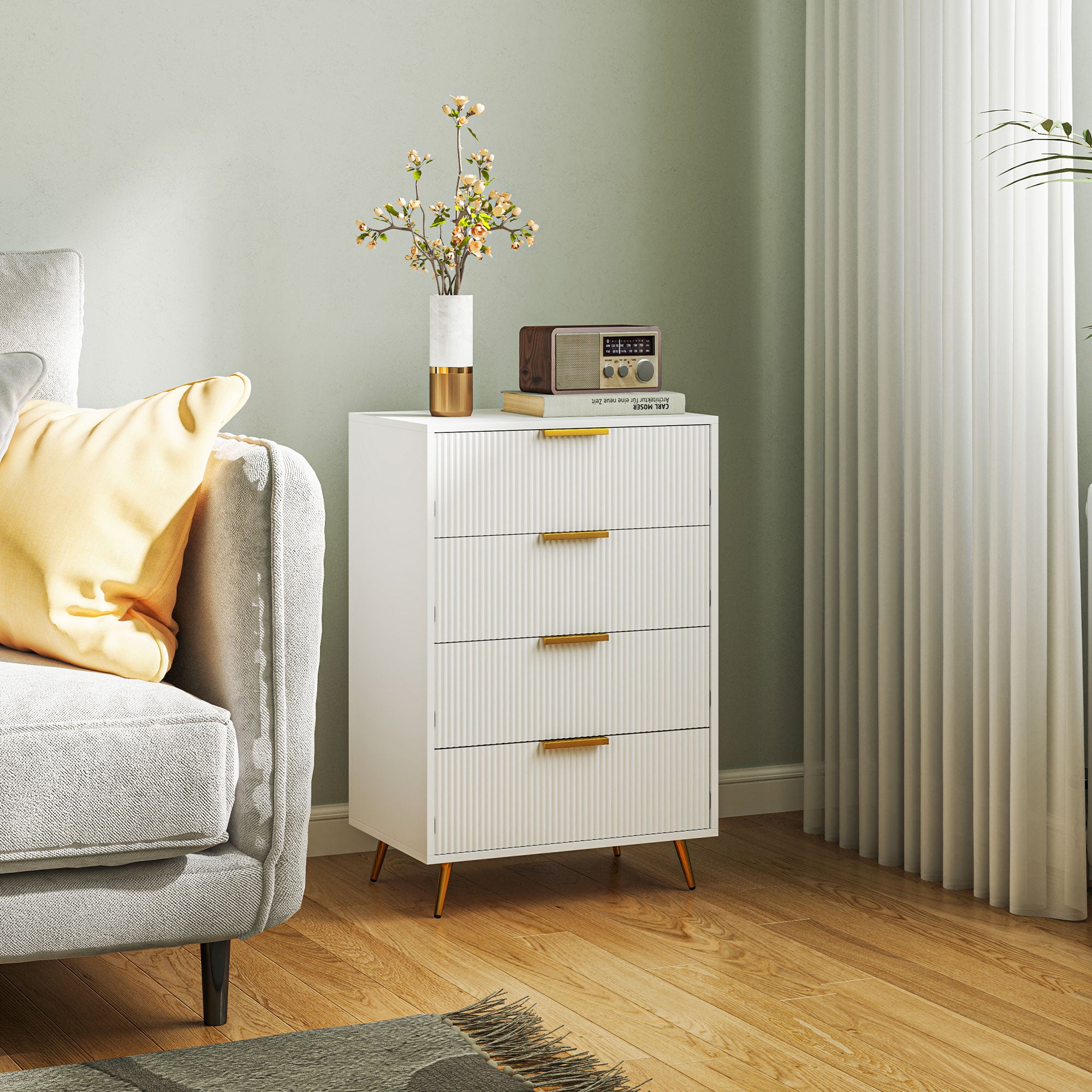 Cómoda Moderna com 4 Gavetas 60x40x90 cm - Branco