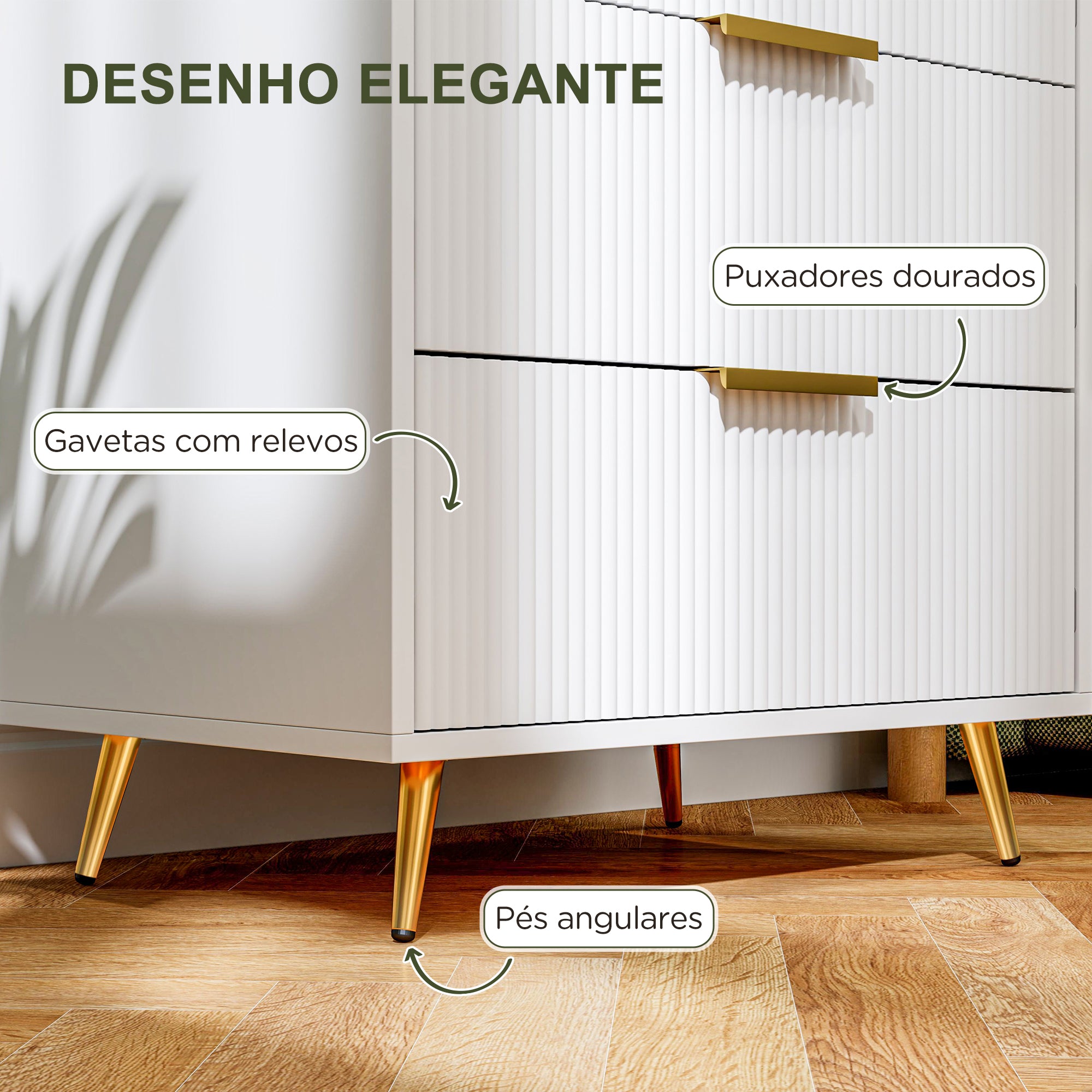 Cómoda Moderna com 4 Gavetas 60x40x90 cm - Branco