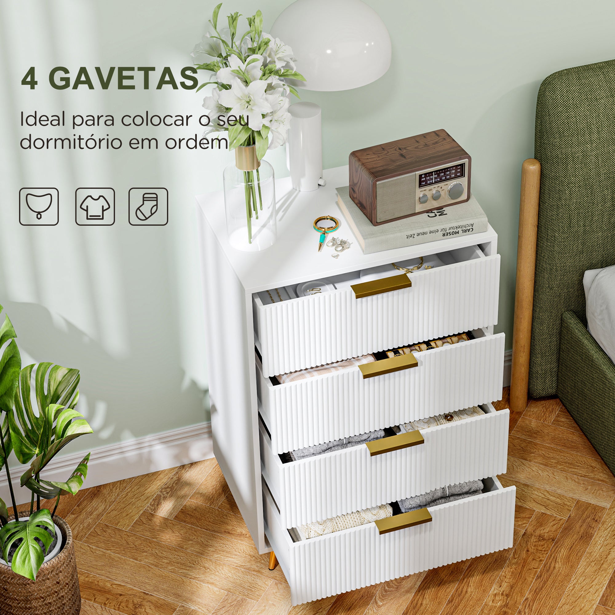 Cómoda Moderna com 4 Gavetas 60x40x90 cm - Branco