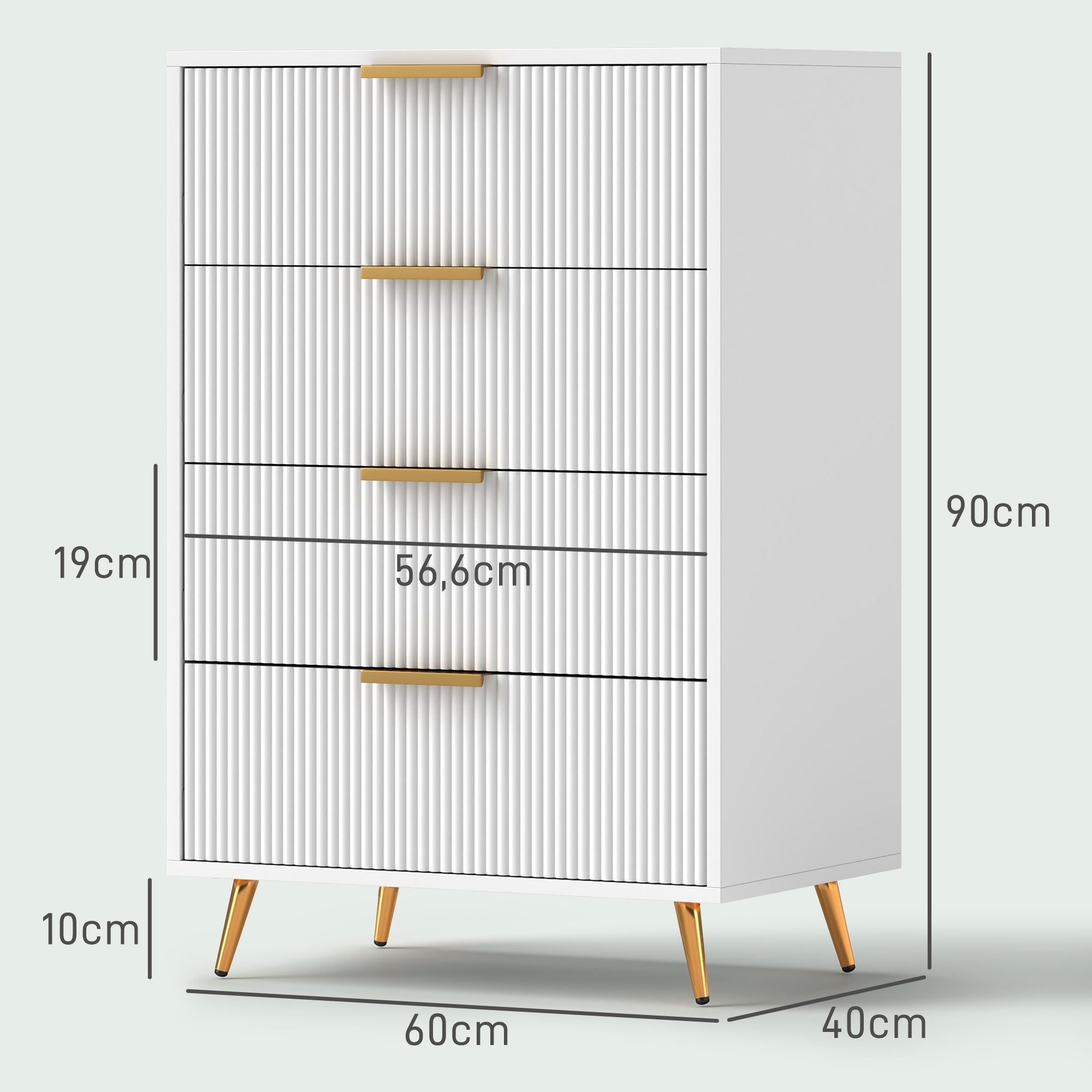Cómoda Moderna com 4 Gavetas 60x40x90 cm - Branco