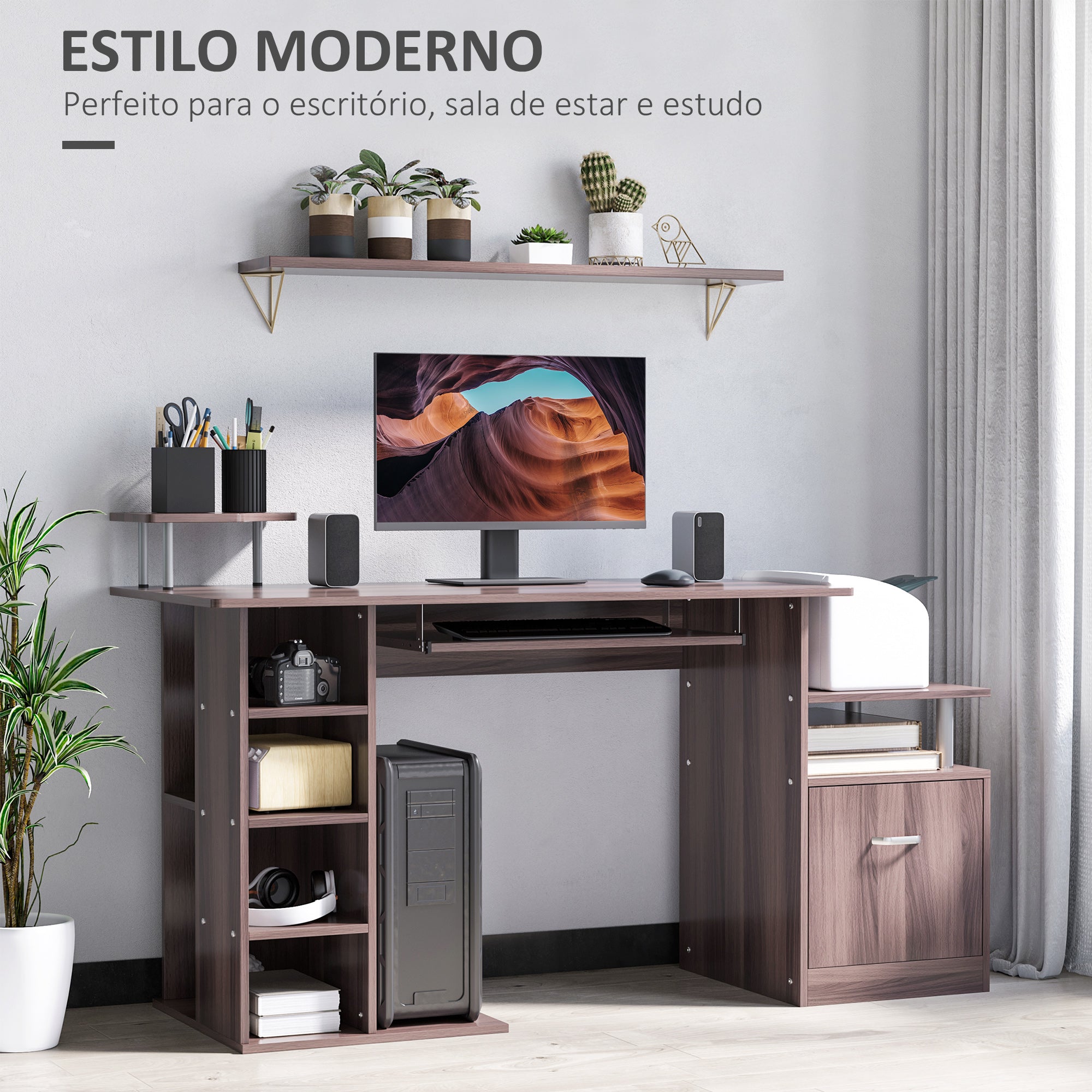 Secretária para Computador 152x60x88cm Cor Marrom