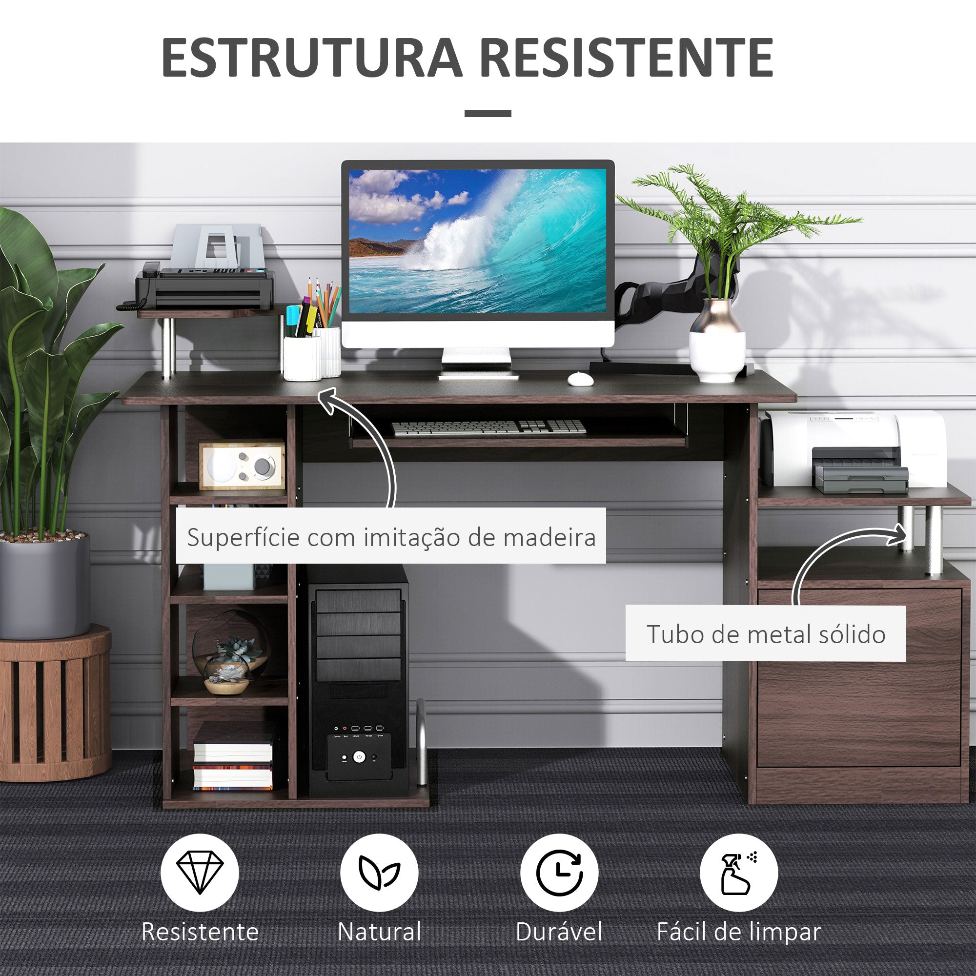 Secretária para Computador 152x60x88cm Cor Marrom