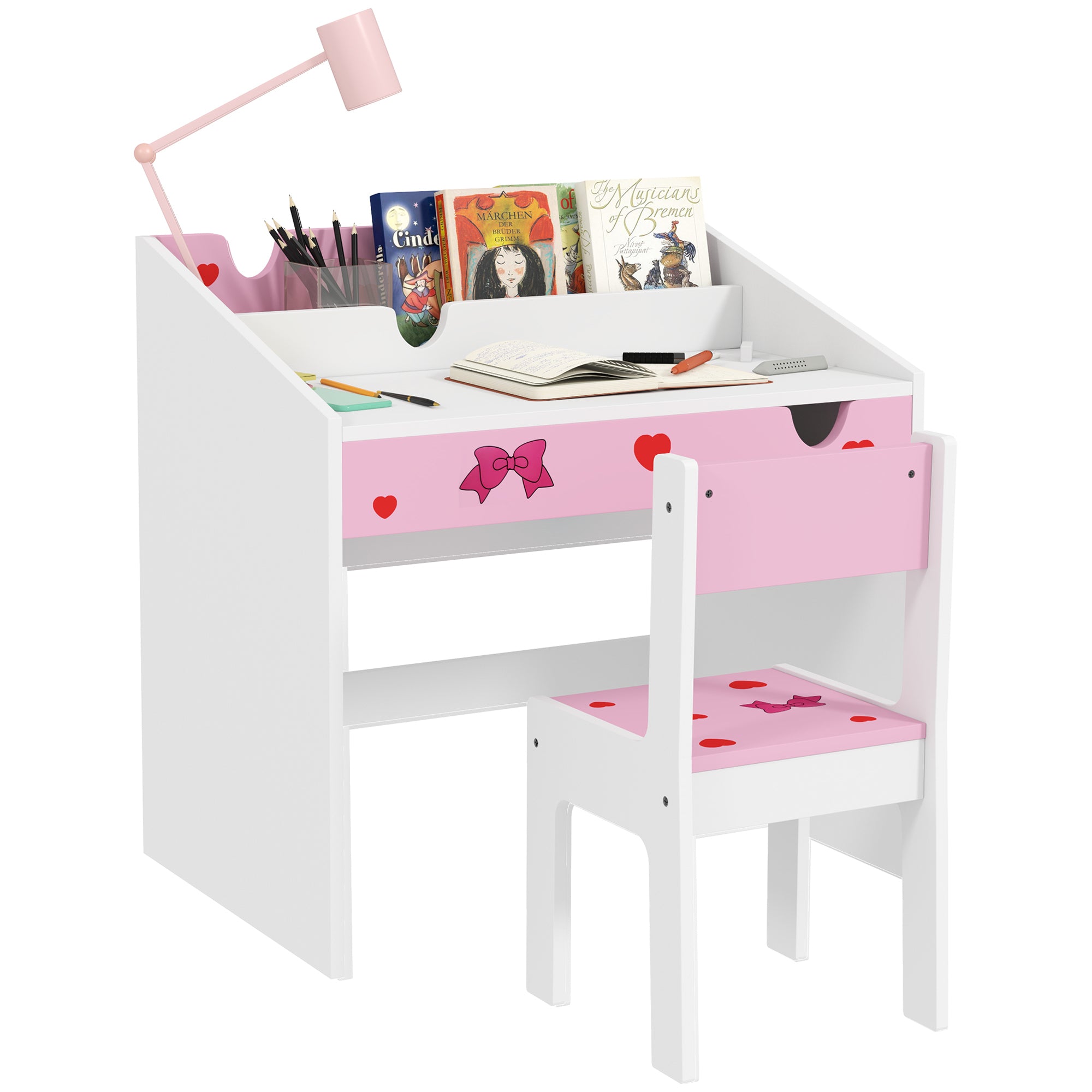 Conjunto de Secretária e Cadeira para Crianças - Rosa - 69x50x75 cm