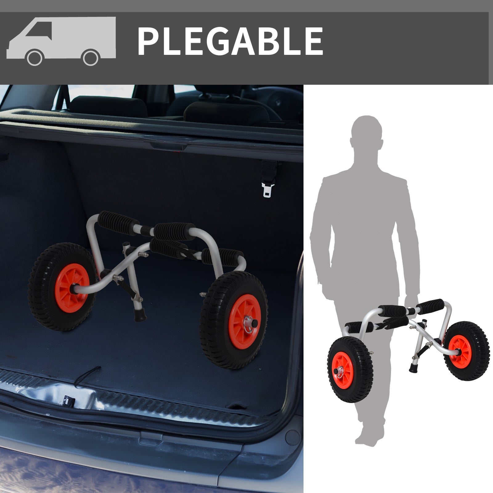 Carrinho de Transporte Dobrável para Caiaque - Prata 57,5x33x24 cm