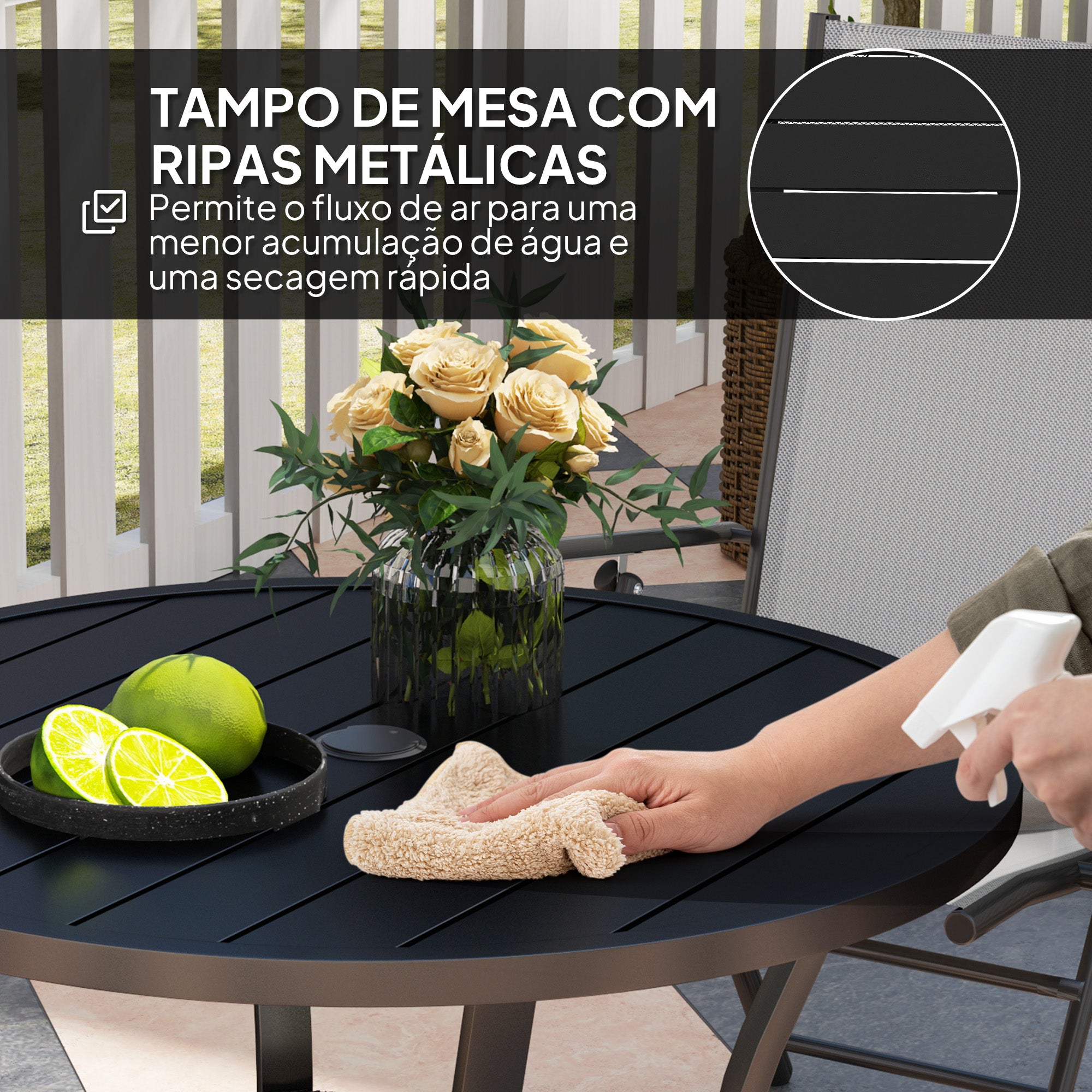 Mesa de Jardim Redonda Ø90x73 cm Preto