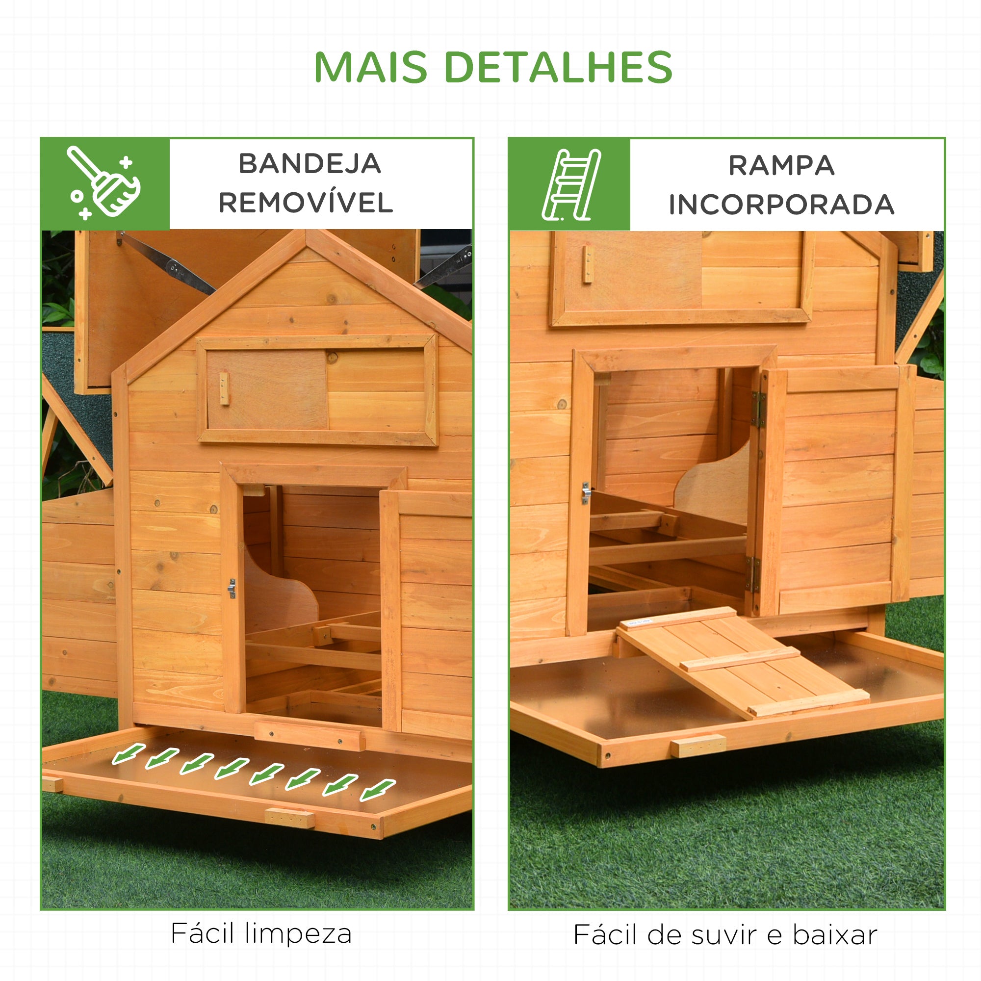 Galinheiro de Madeira Natural para 4-6 Galinhas 150x100x96,5cm