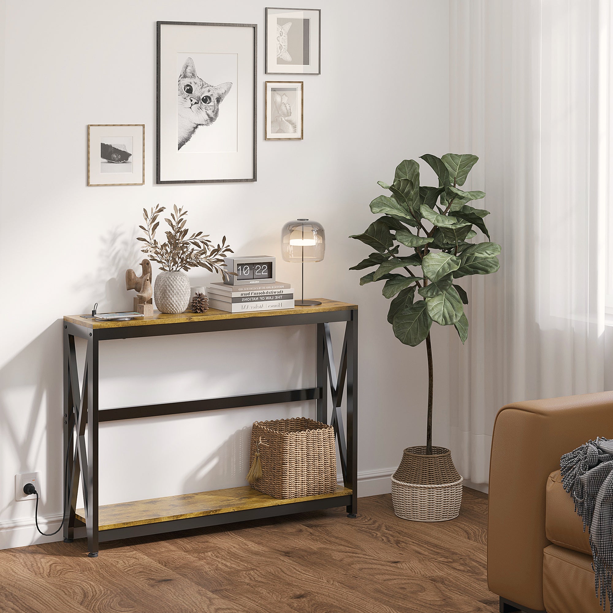 Mesa Consola de Estilo Industrial 100x24x75 cm Castanho Rústico