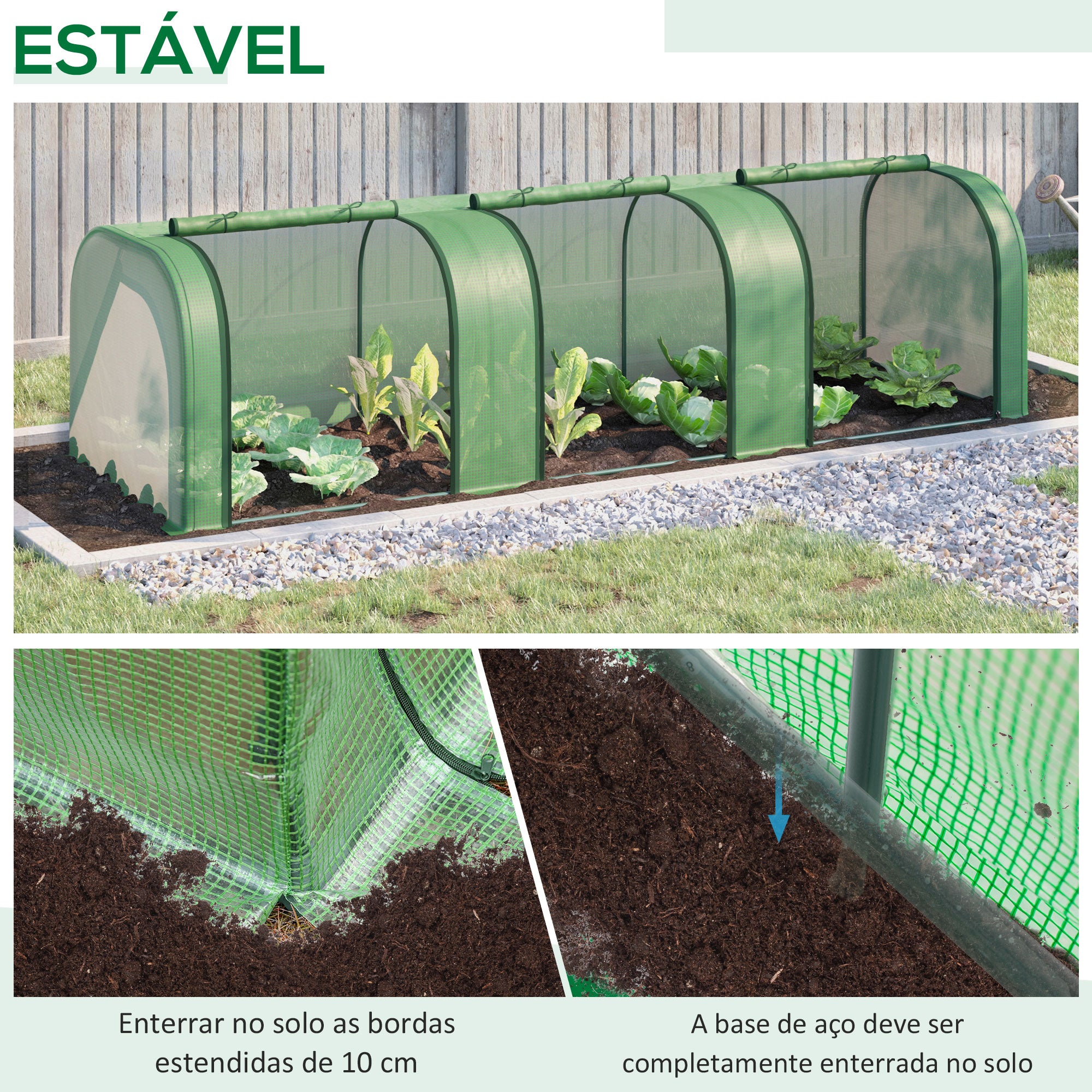 Estufa para Jardim – 295x100x80 cm – Verde – Aço e PVC