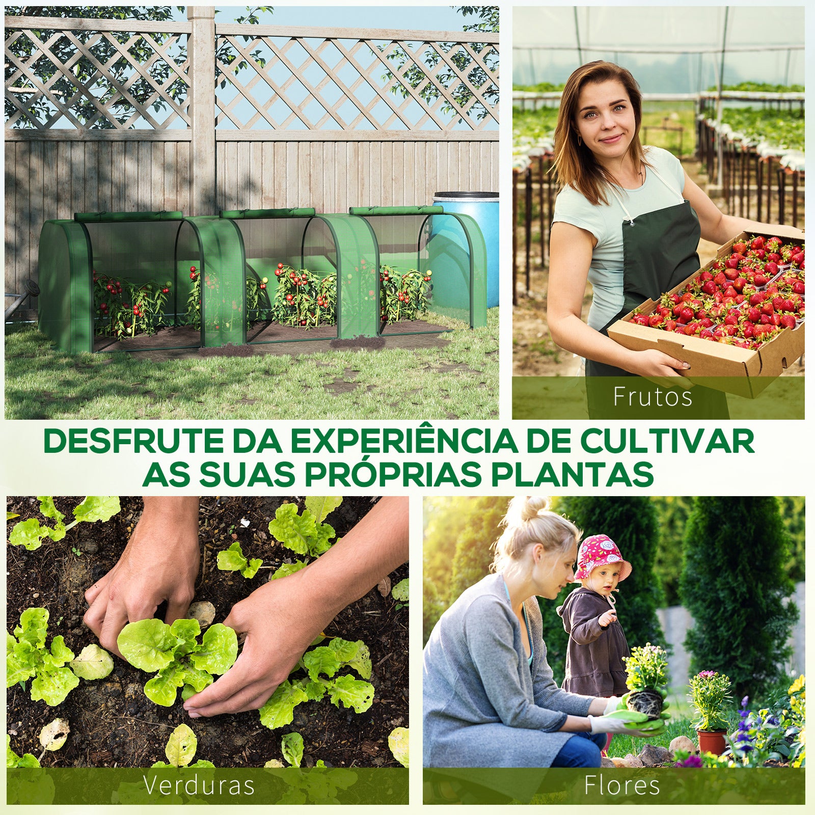 Estufa para Jardim – 295x100x80 cm – Verde – Aço e PVC