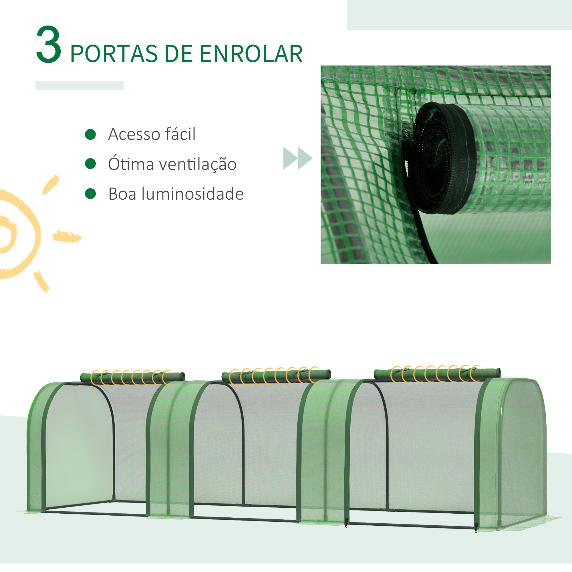 Estufa para Jardim – 295x100x80 cm – Verde – Aço e PVC