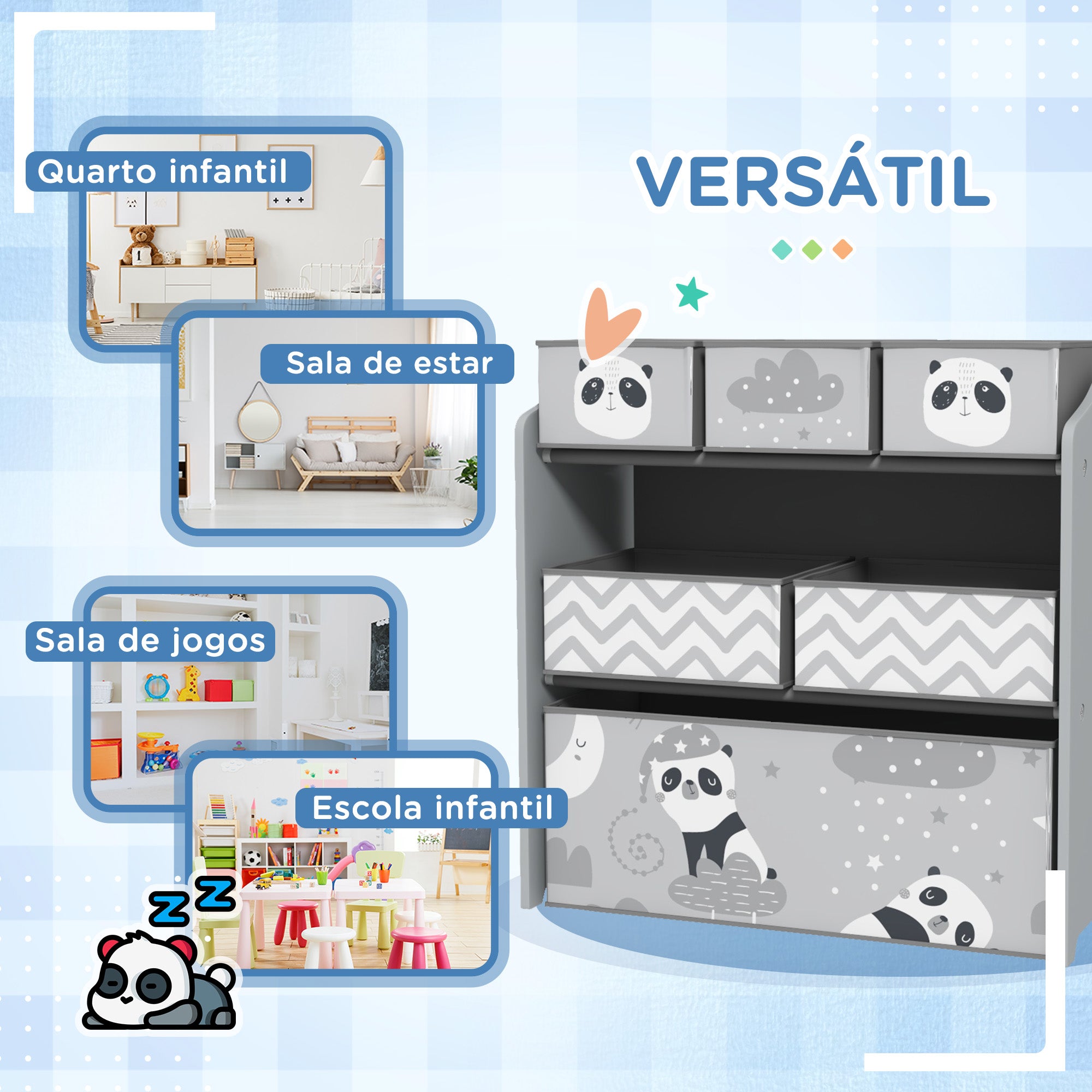 Estante Organizadora de Brinquedos Cinzenta 63x30x66 cm