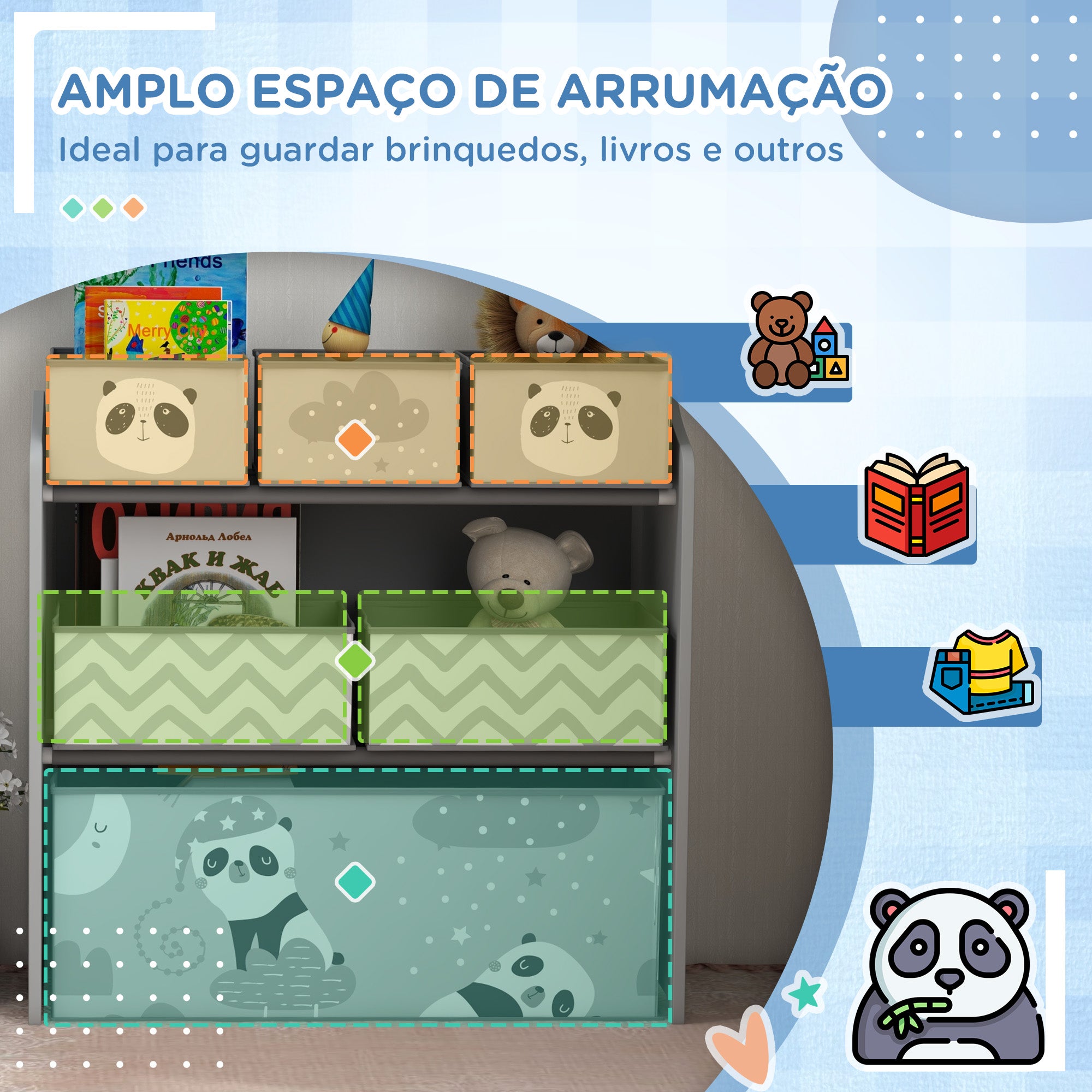 Estante Organizadora de Brinquedos Cinzenta 63x30x66 cm