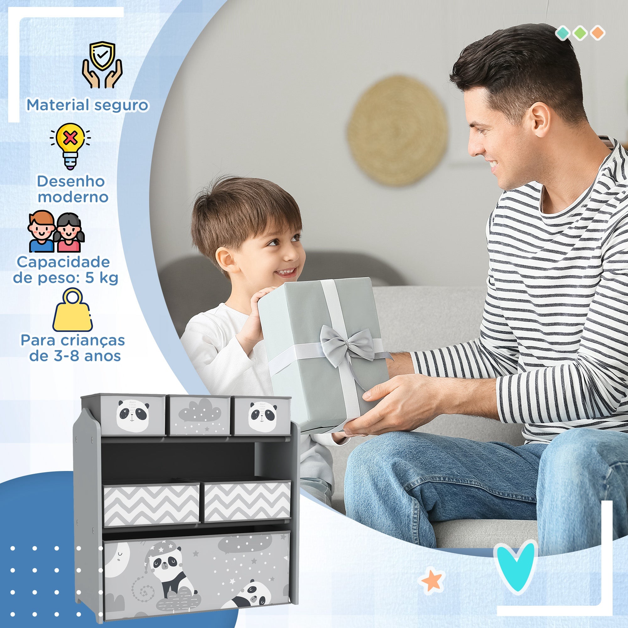 Estante Organizadora de Brinquedos Cinzenta 63x30x66 cm
