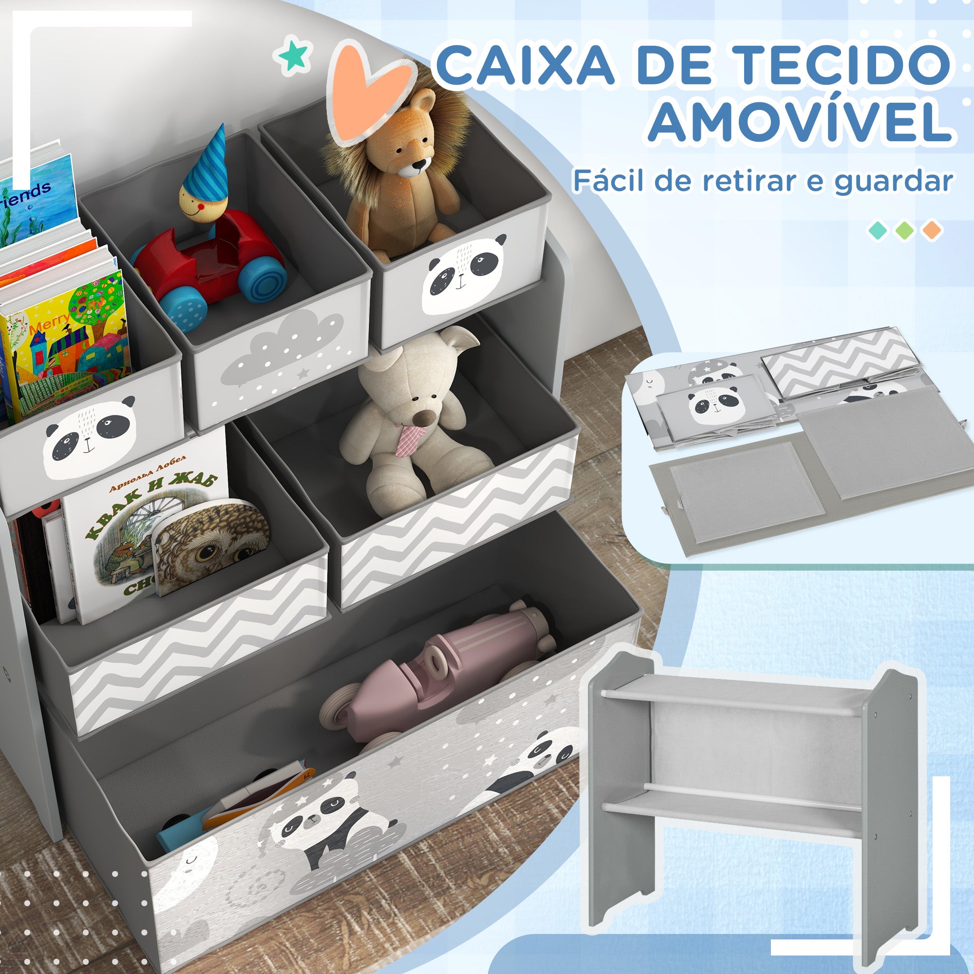 Estante Organizadora de Brinquedos Cinzenta 63x30x66 cm
