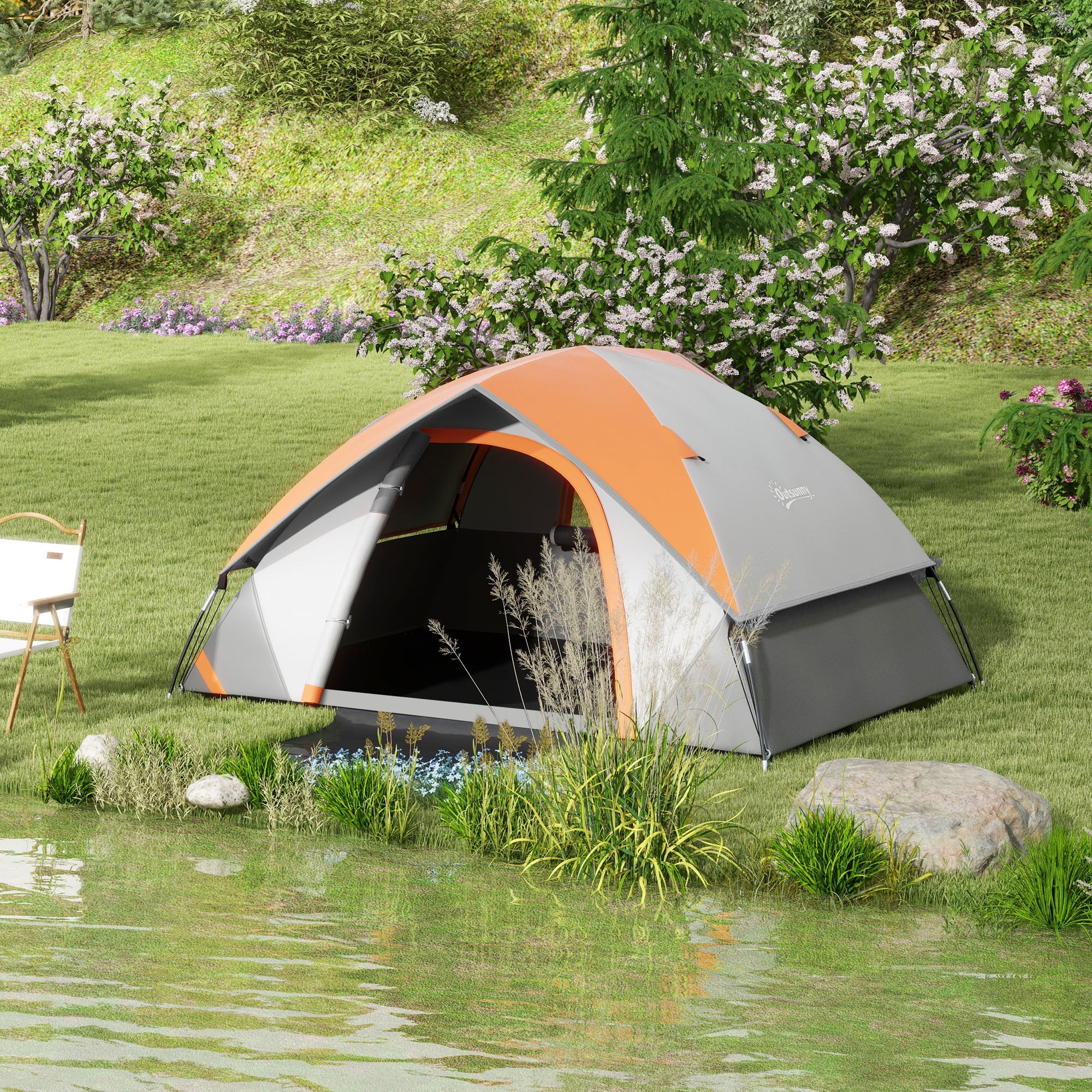 Tenda de Campismo para 1-2 Pessoas Cinza e Laranja 210x110x150 cm