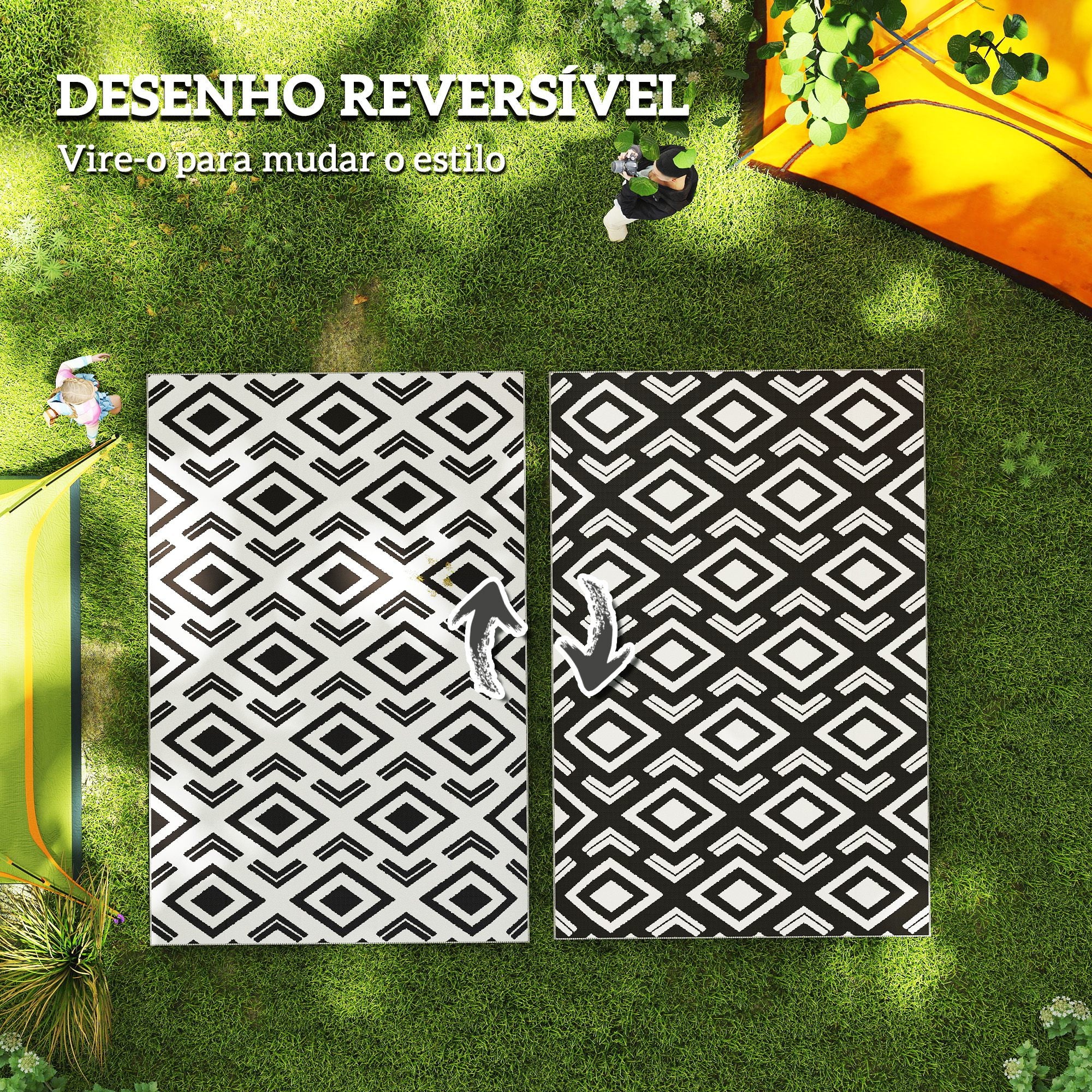 Tapete de Exterior Reversível 182x274 cm Preto e Branco