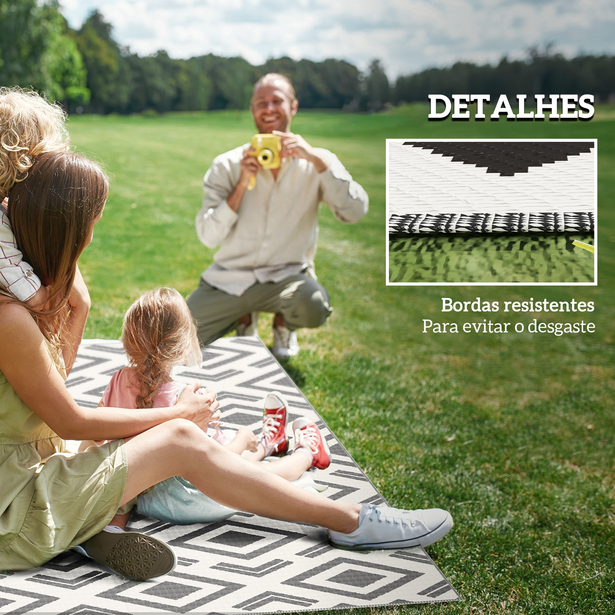 Tapete de Exterior Reversível 182x274 cm Preto e Branco