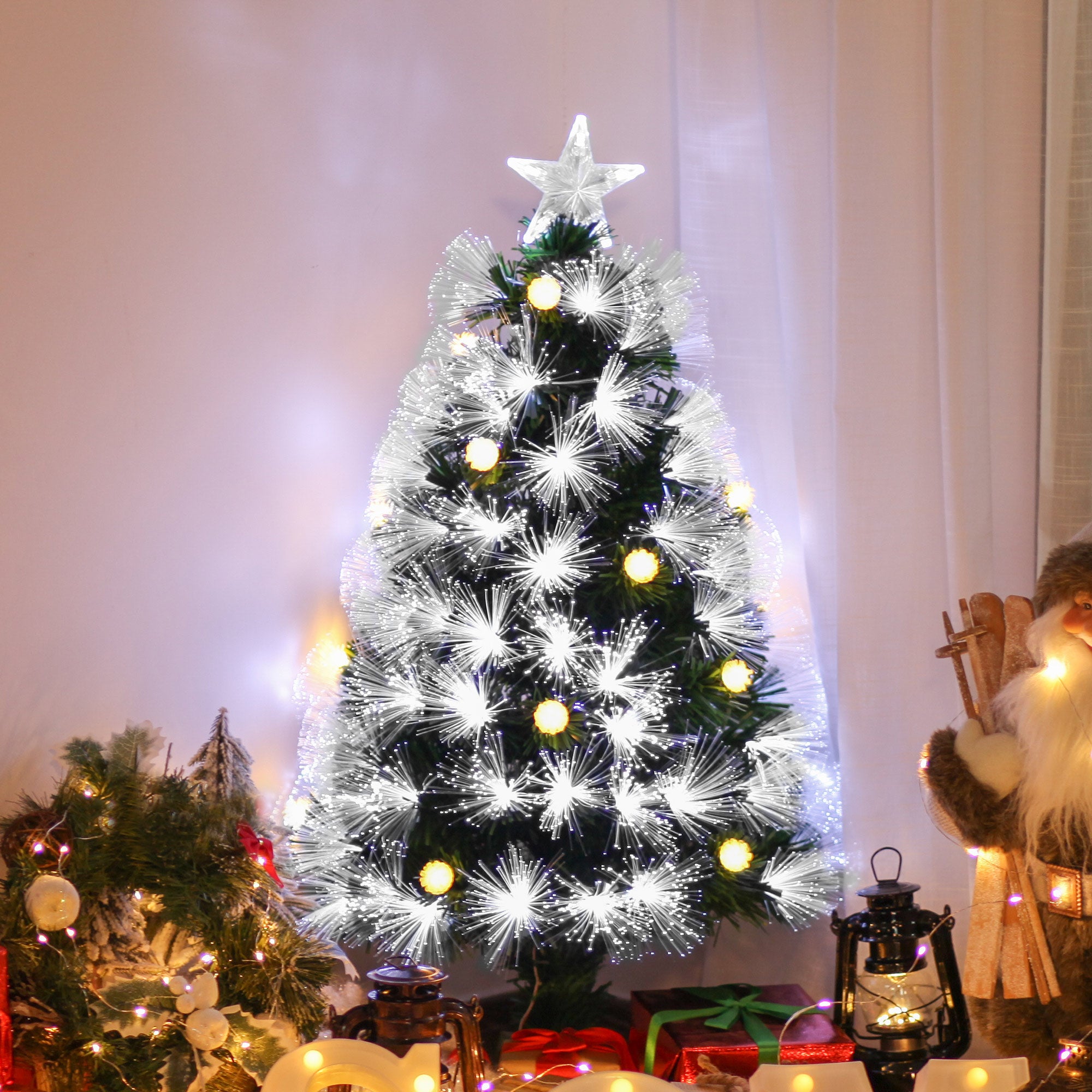 Árvore de Natal 90 cm Verde com Fibra Óptica e Luzes LED