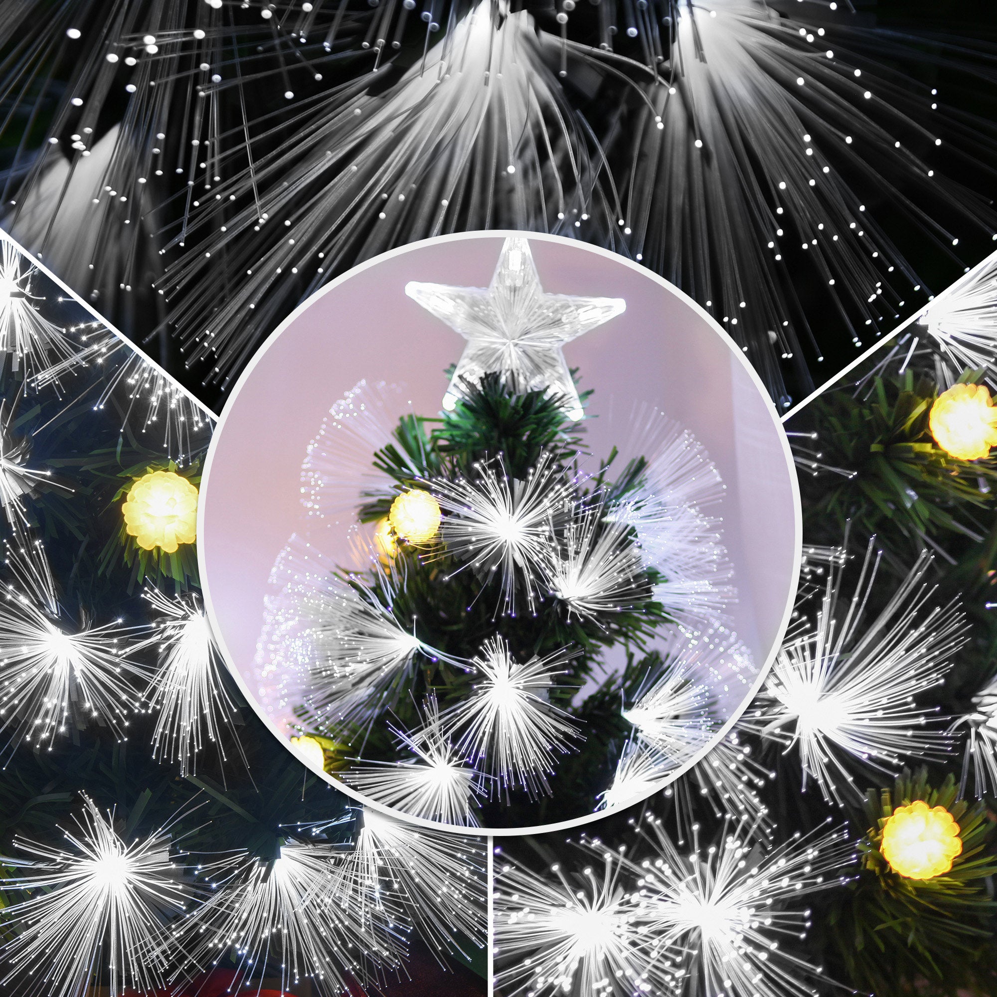 Árvore de Natal 90 cm Verde com Fibra Óptica e Luzes LED