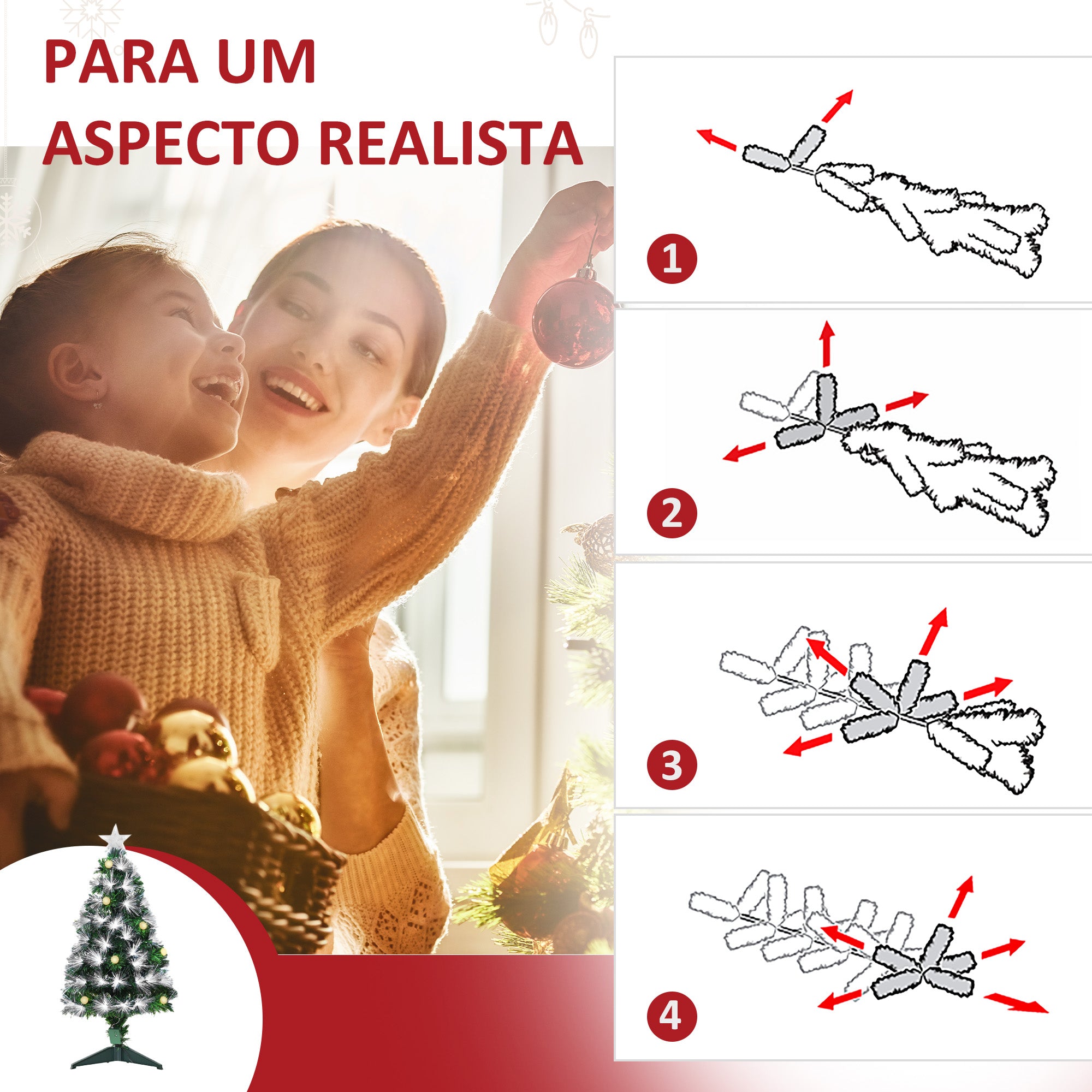 Árvore de Natal 90 cm Verde com Fibra Óptica e Luzes LED