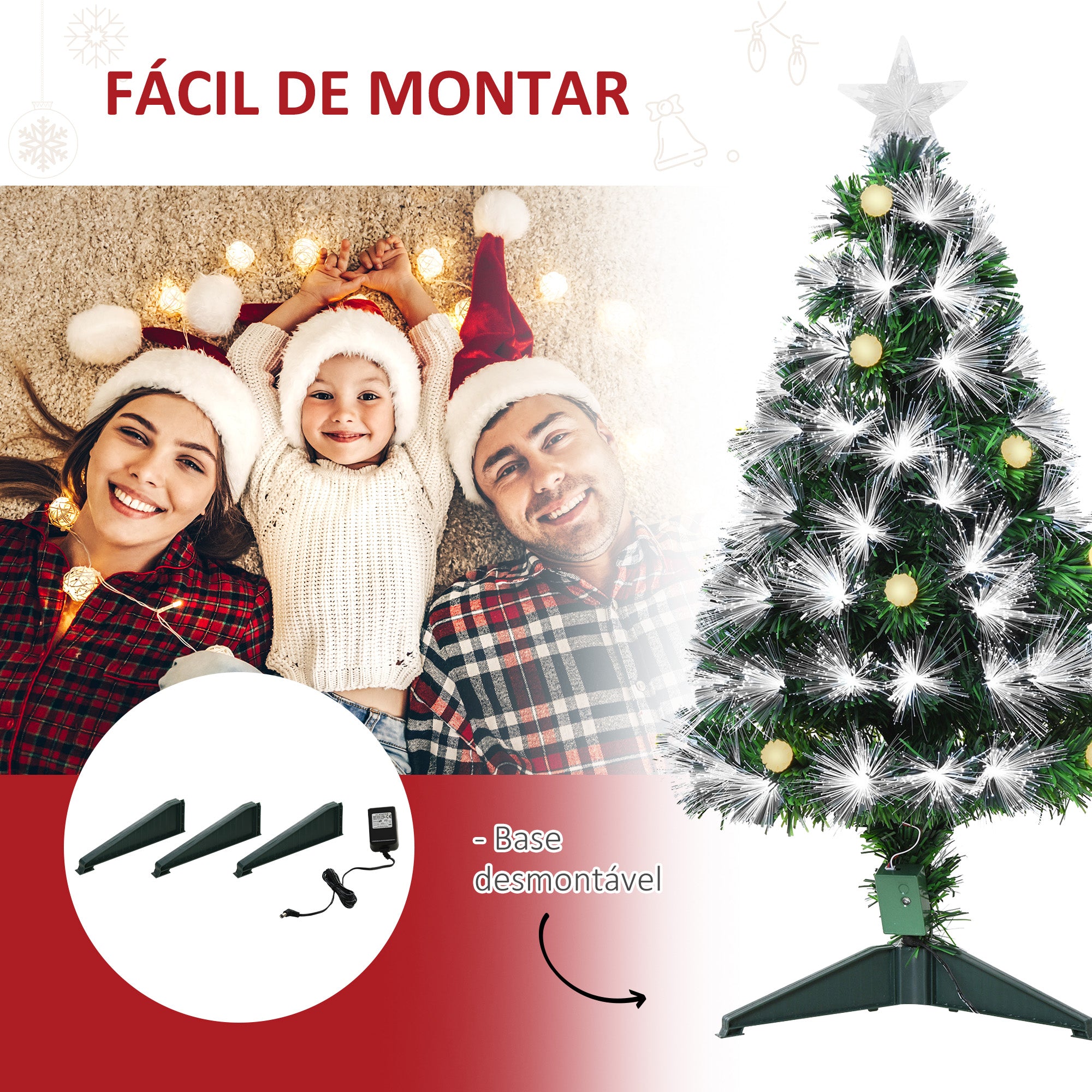 Árvore de Natal 90 cm Verde com Fibra Óptica e Luzes LED