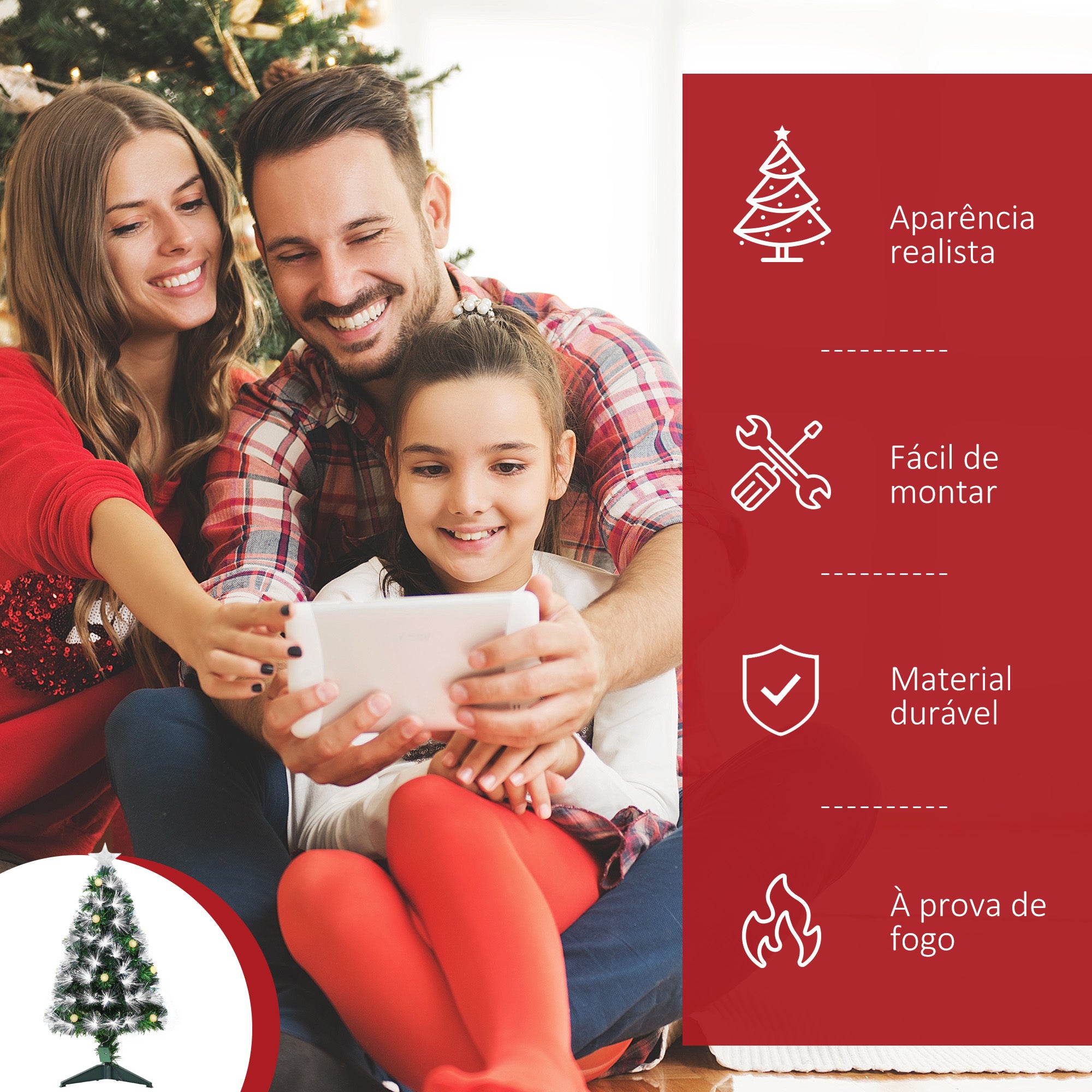 Árvore de Natal 90 cm Verde com Fibra Óptica e Luzes LED