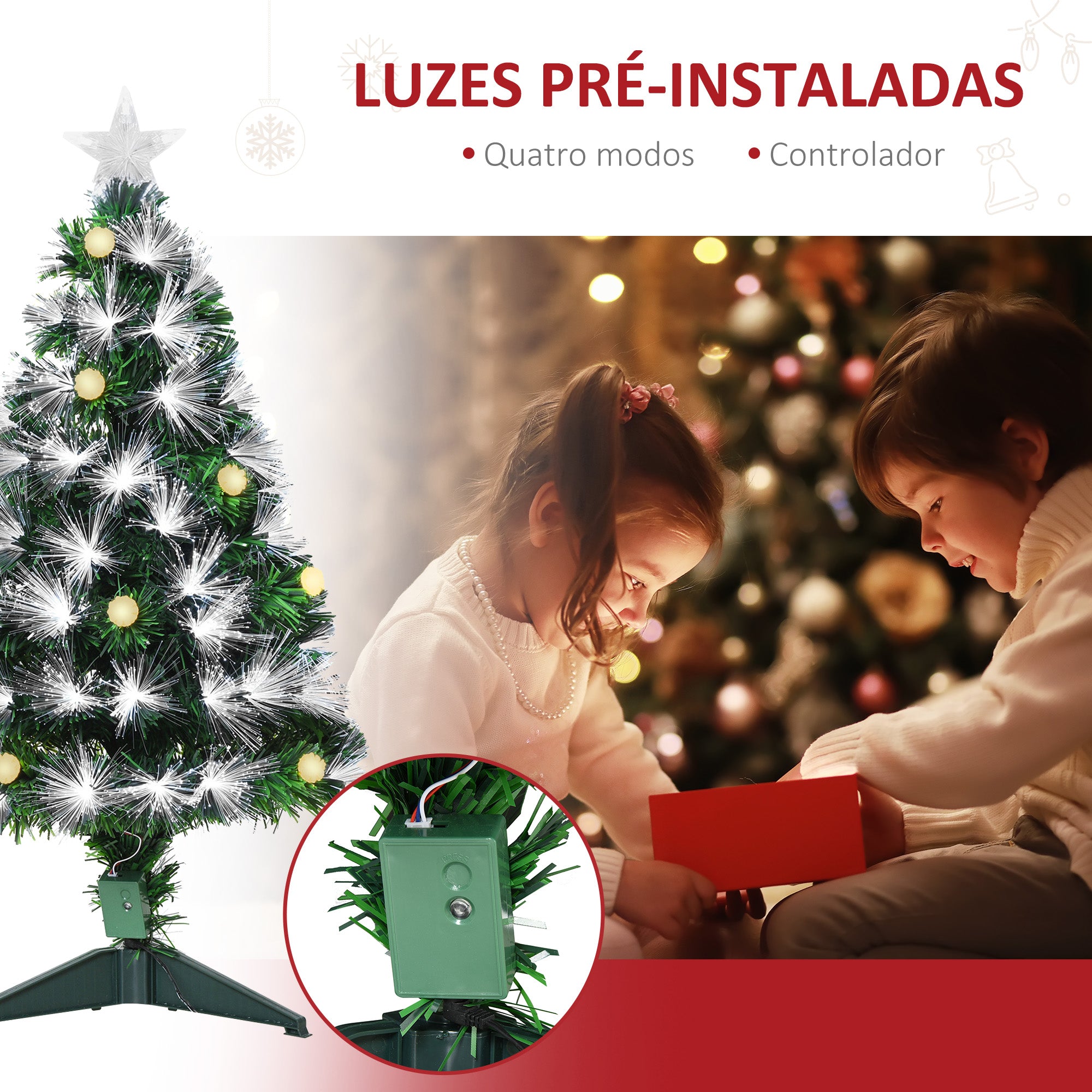 Árvore de Natal 90 cm Verde com Fibra Óptica e Luzes LED