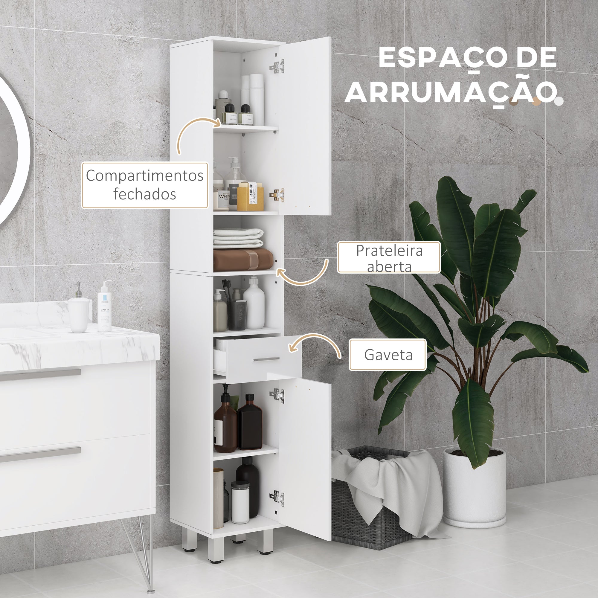 Coluna Casa de Banho Moderna 30x30x180 cm - Branco de Alto Brilho