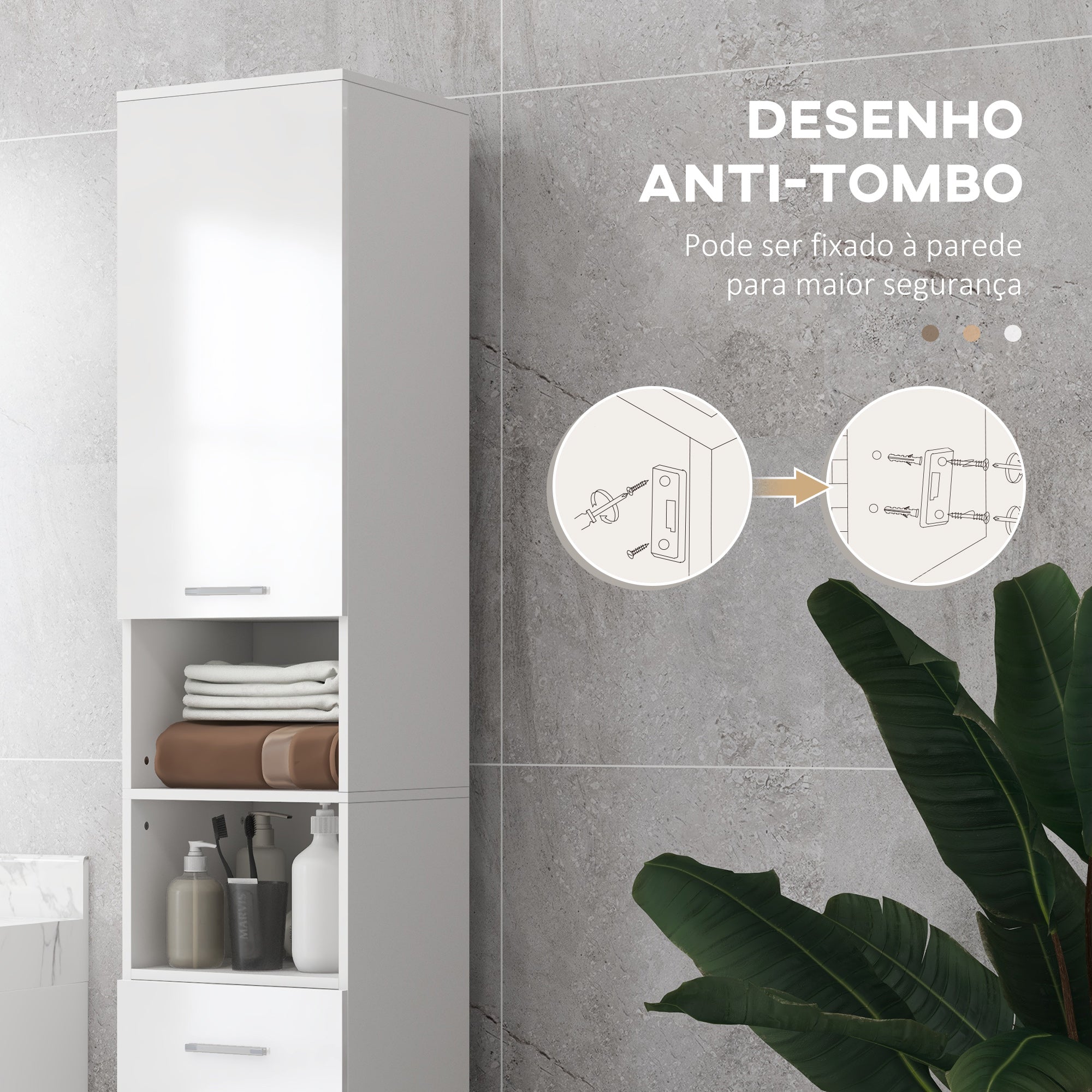 Coluna Casa de Banho Moderna 30x30x180 cm - Branco de Alto Brilho