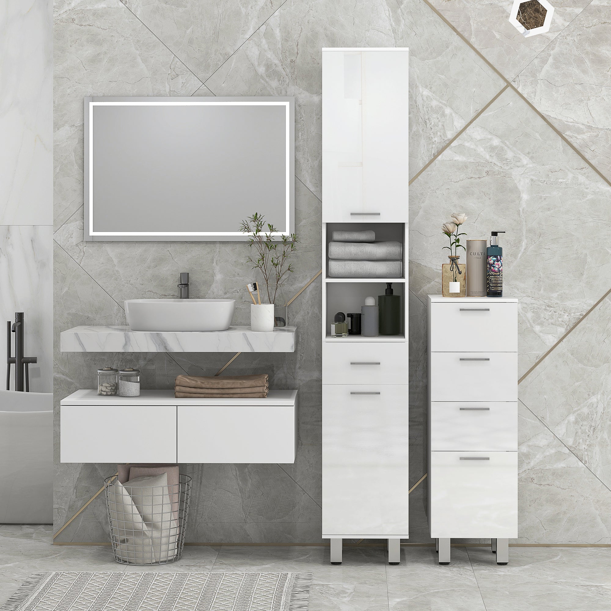 Coluna Casa de Banho Moderna 30x30x180 cm - Branco de Alto Brilho