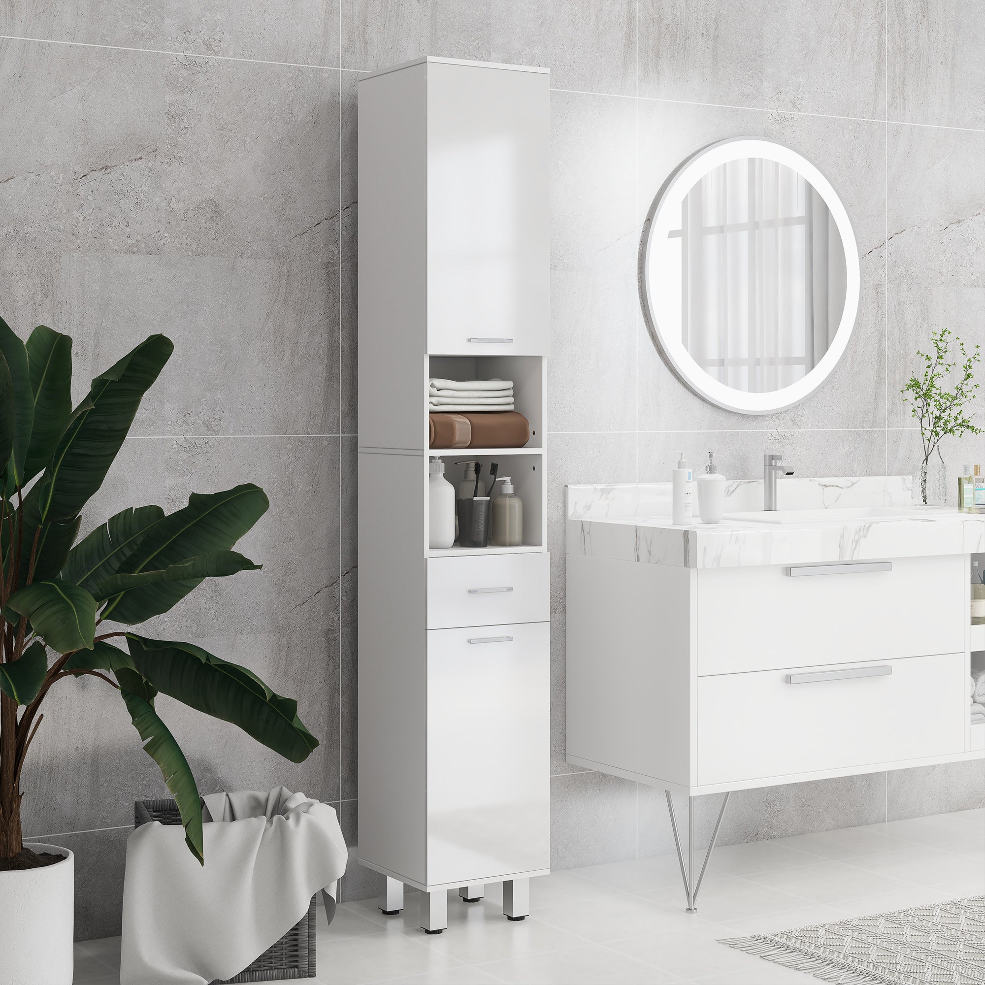 Coluna Casa de Banho Moderna 30x30x180 cm - Branco de Alto Brilho