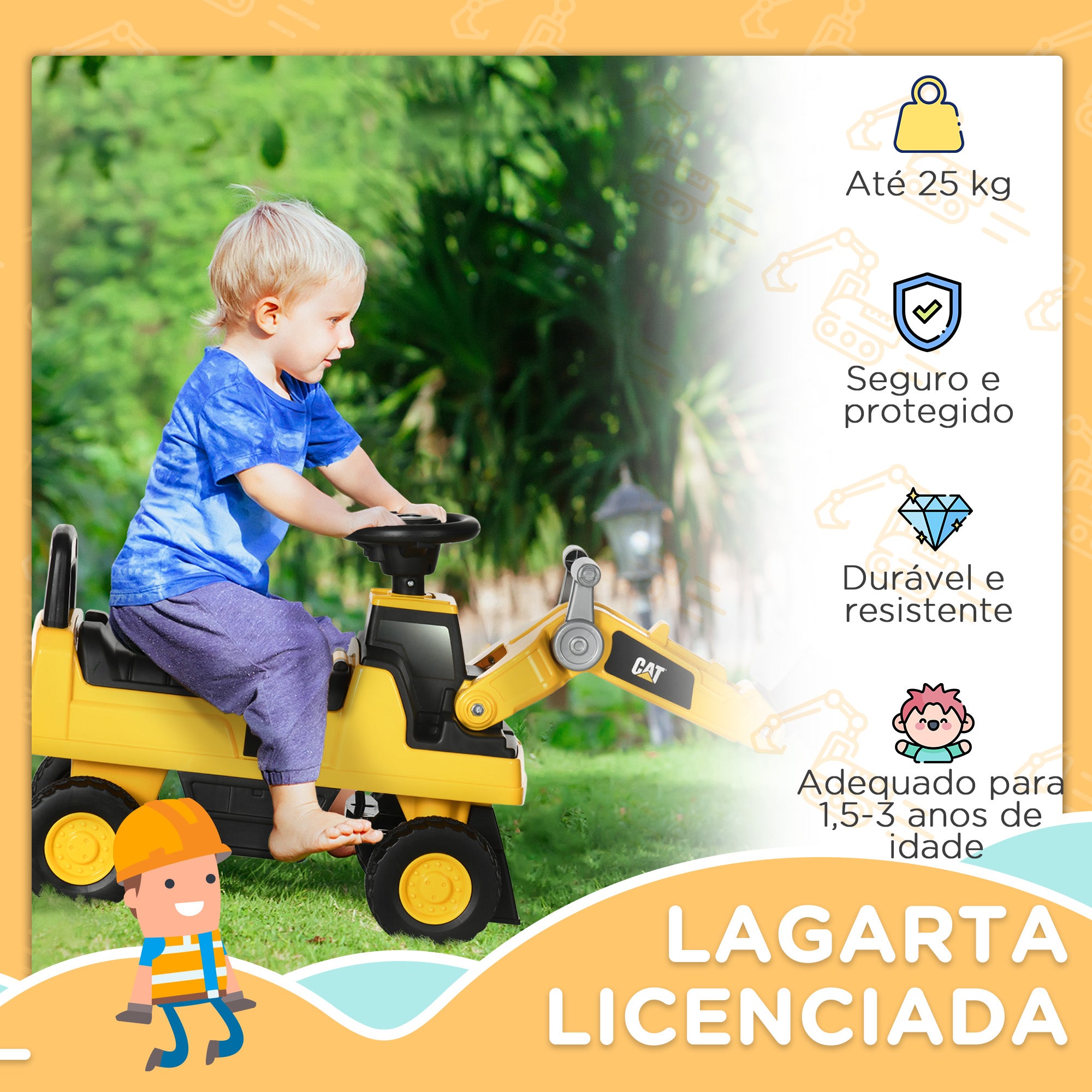 Escavadora Infantil Amarela 78x29,5x54 cm