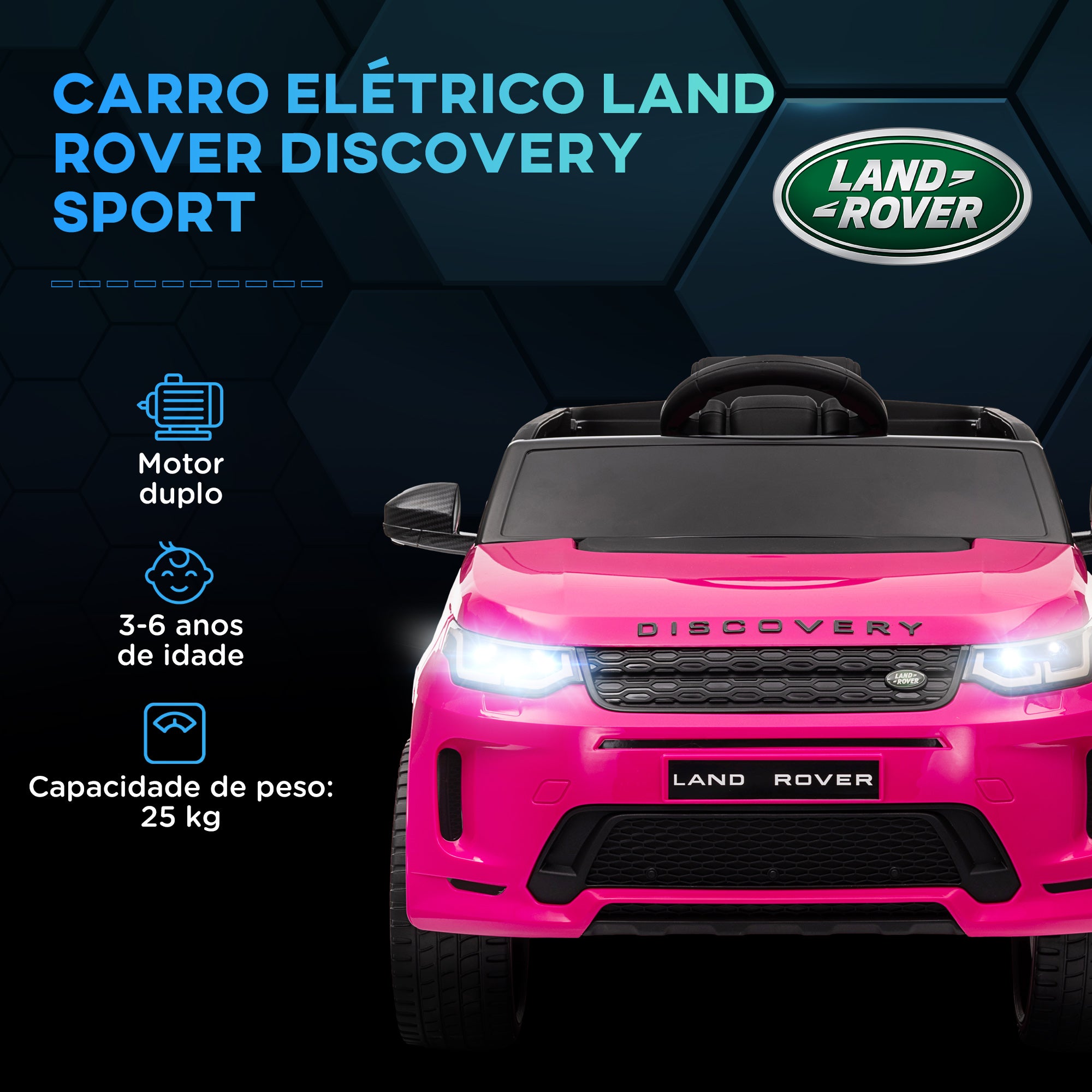 Carro Elétrico Infantil Rosa 106x65,5x51 cm com Licença Land Rover