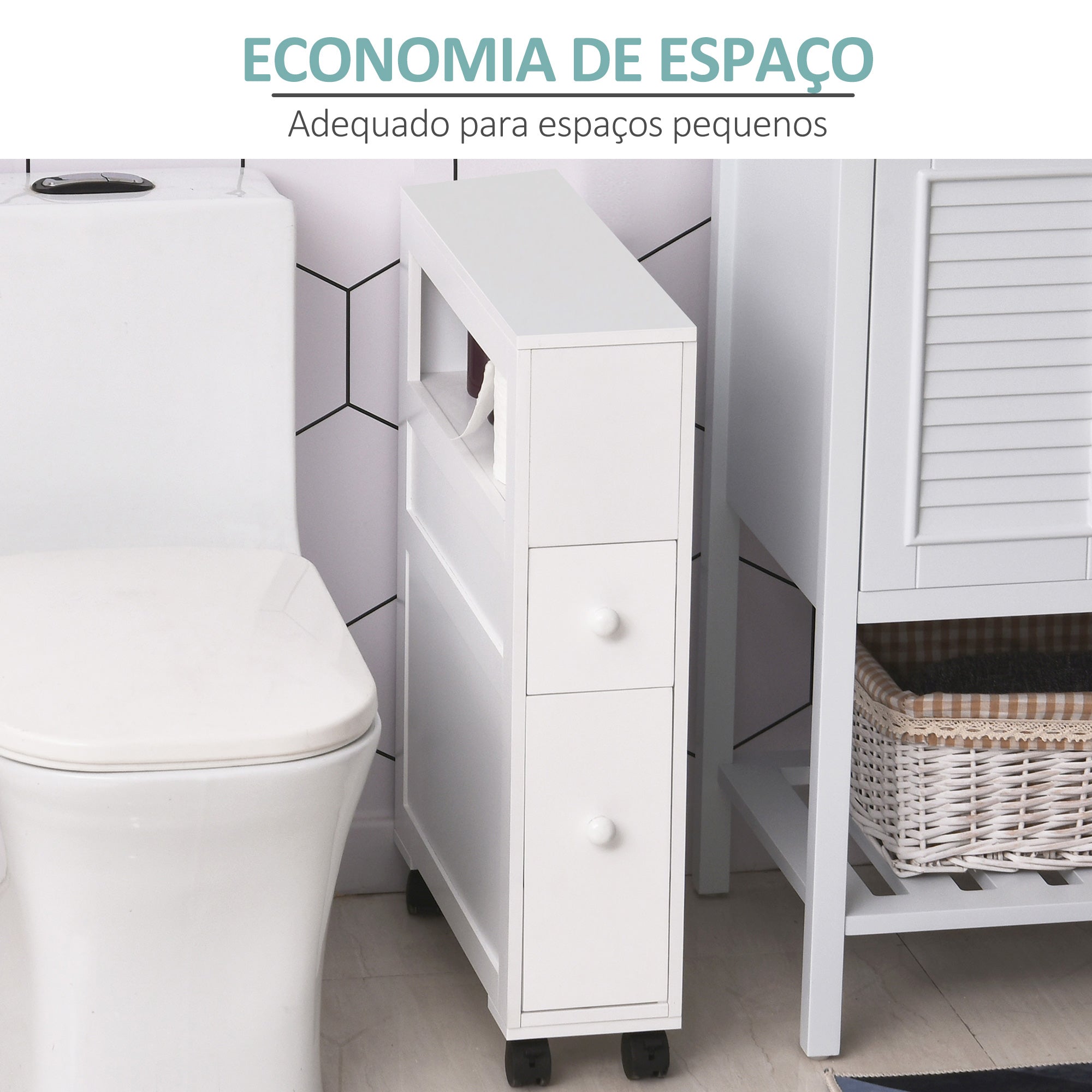 Móvel Auxiliar de Casa de Banho – 16x52x71,5 cm – Branco – MDF