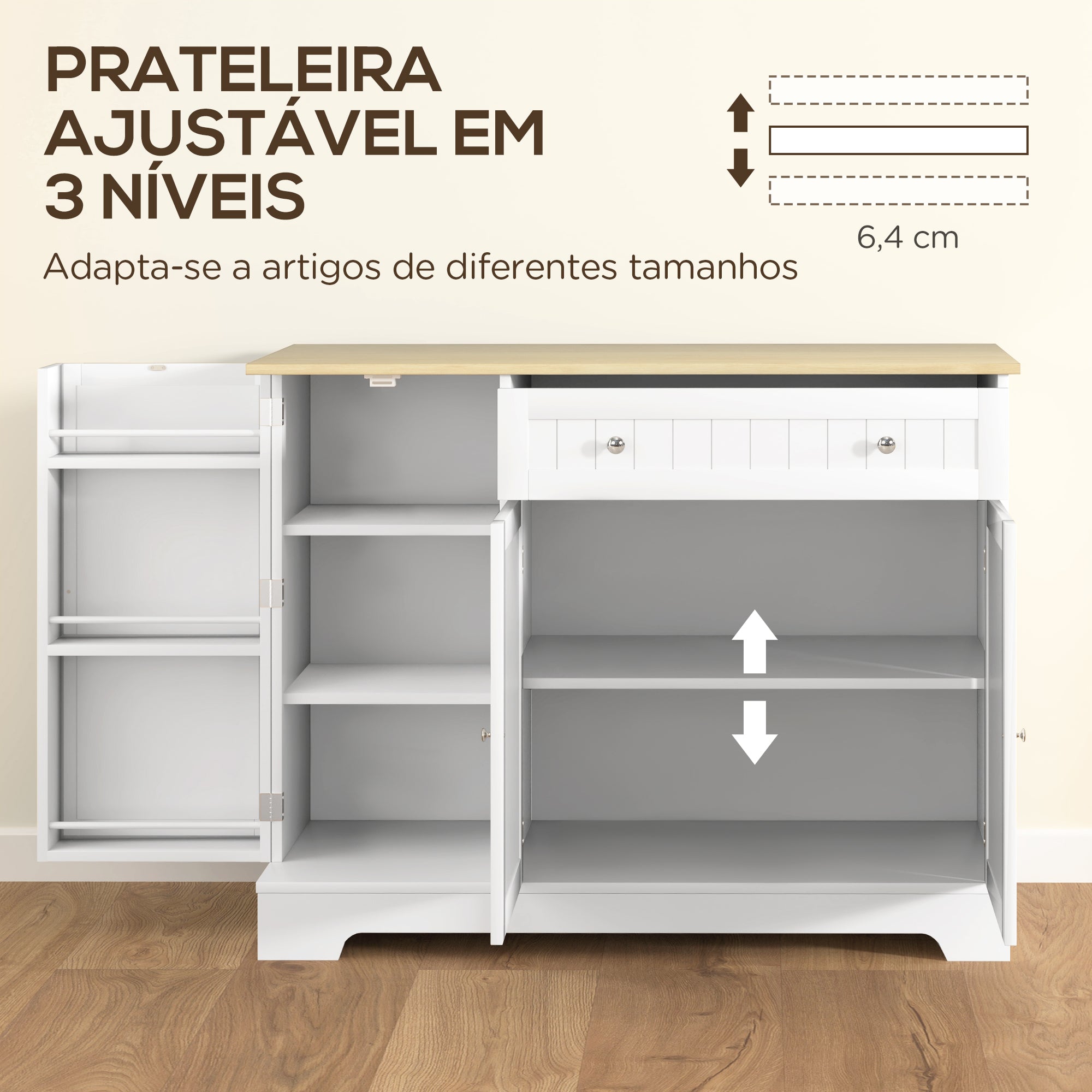 Aparador de Cozinha 105x40x83 cm Branco e Madeira